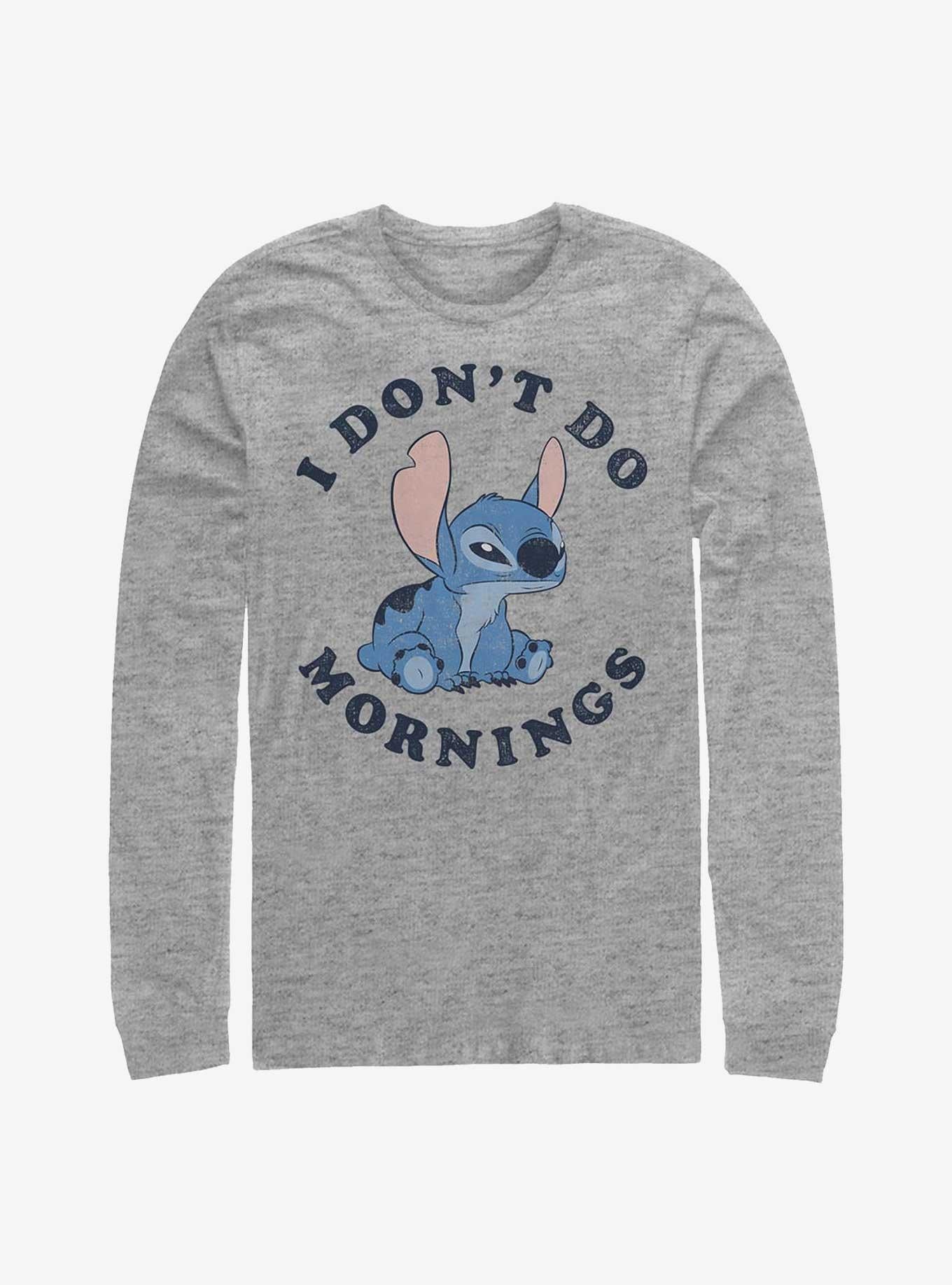 Disney Lilo & Stitch I Don't Do Mornings Long-Sleeve T-Shirt | Trending Graphic Tee For Fans