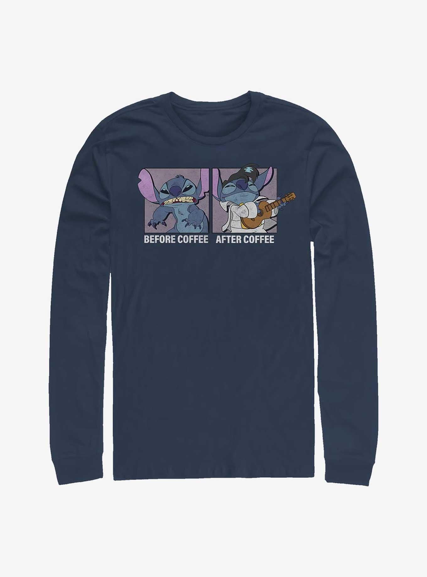 Disney Lilo & Stitch Before Coffee After Coffee Long-Sleeve T-Shirt | Trending Graphic Tee For Fans