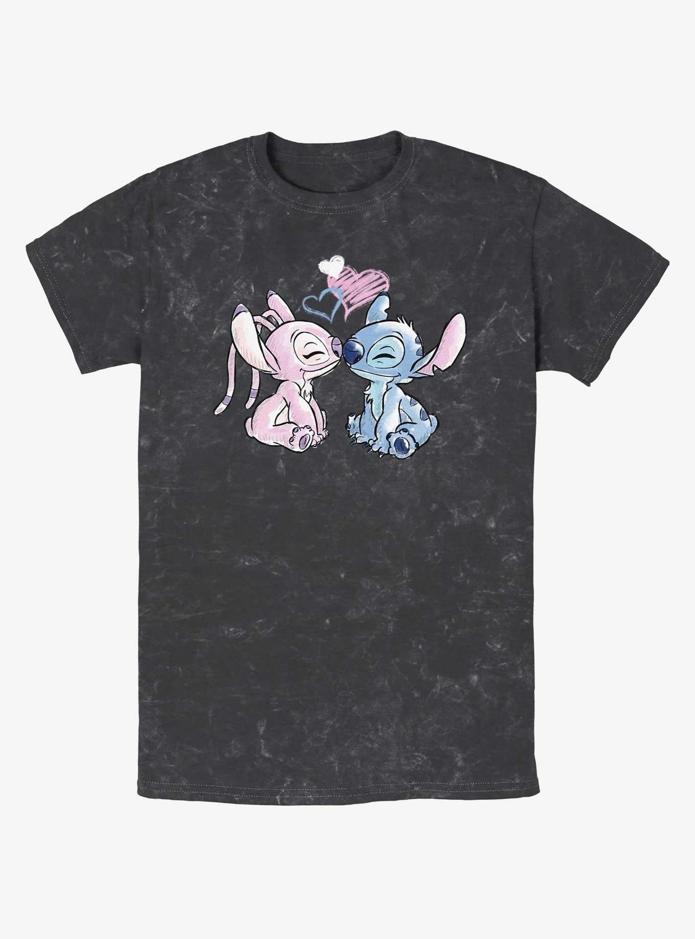 Disney Lilo & Stitch Angel Loves Stitch Mineral Wash T-Shirt | Trending Graphic Tee For Fans