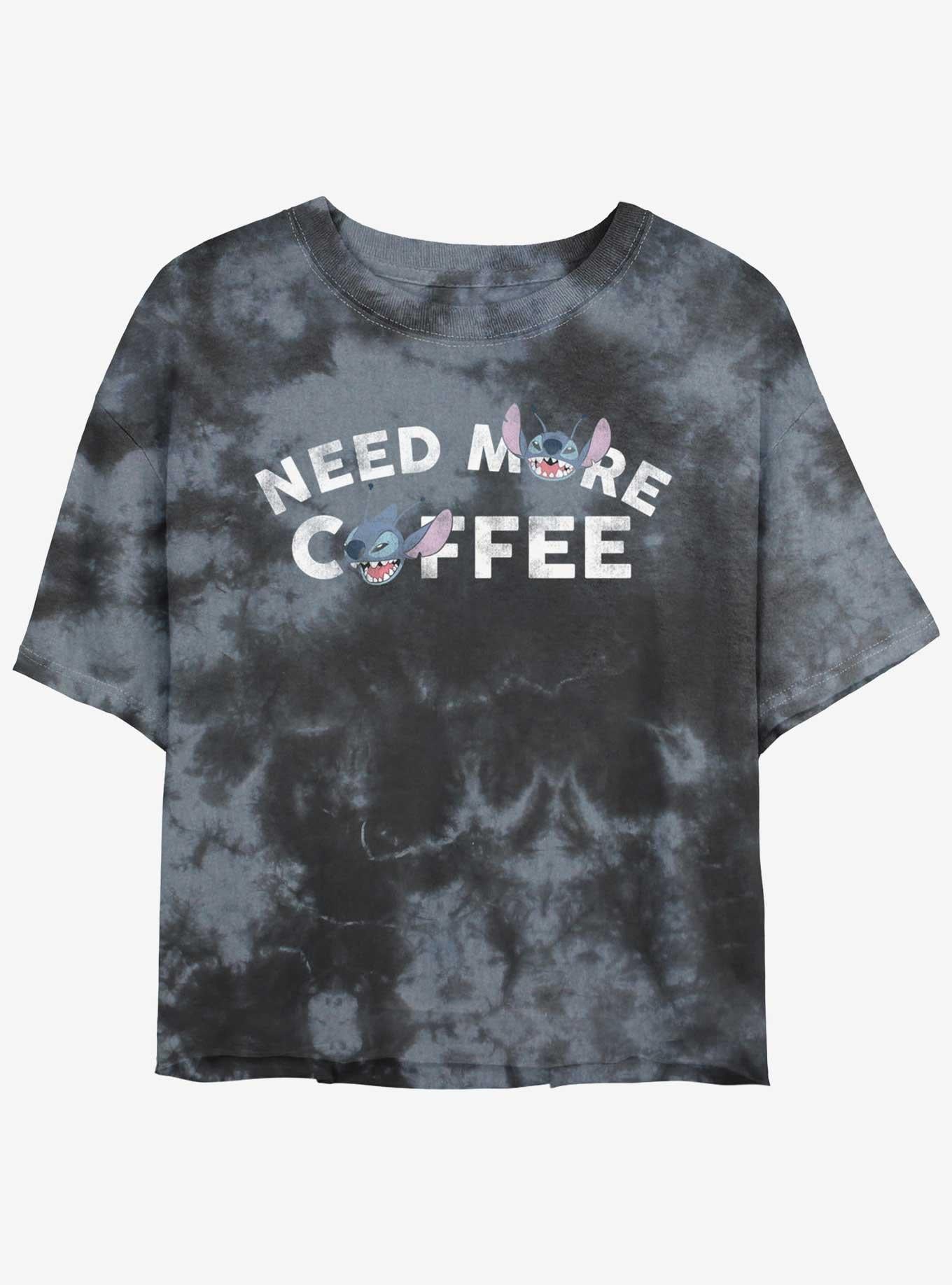 Disney Lilo & Stitch Need More Coffee Girls Tie-Dye Crop T-Shirt | Trending Graphic Tee For Fans