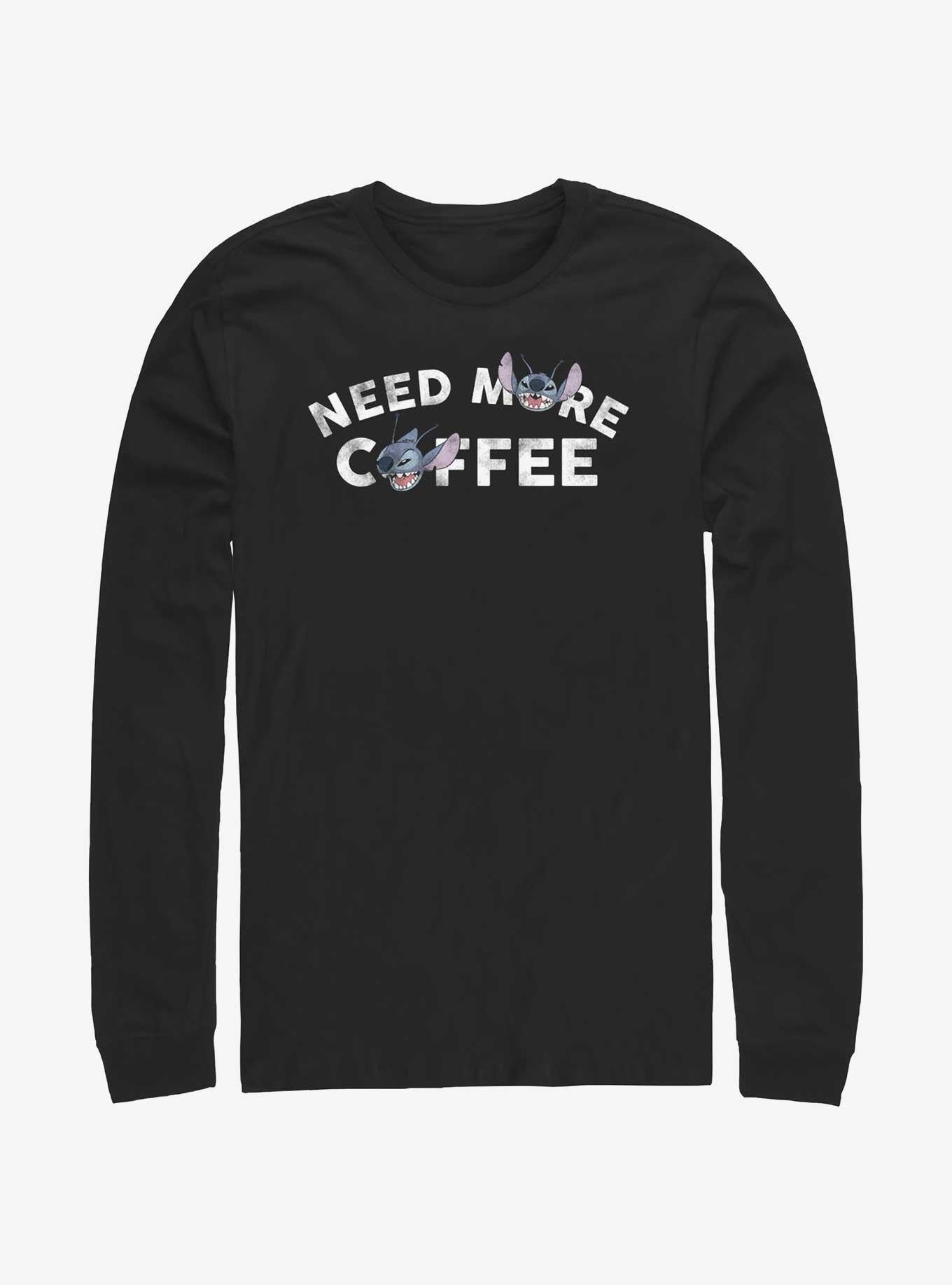 Disney Lilo & Stitch Need More Coffee Long-Sleeve T-Shirt | Trending Graphic Tee For Fans