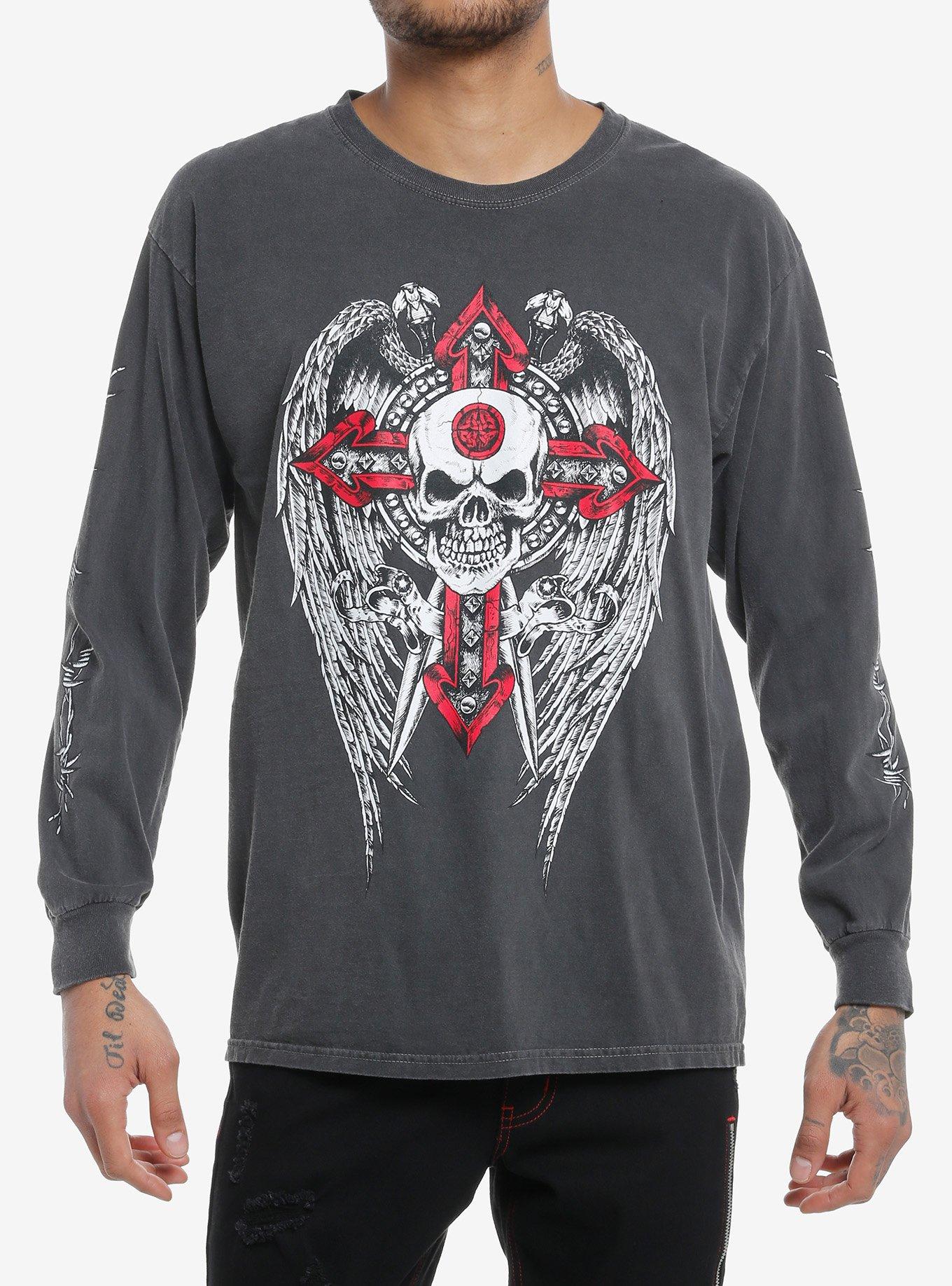 Winged Skull Cross Long-Sleeve T-Shirt | Trending Graphic Tee For Fans