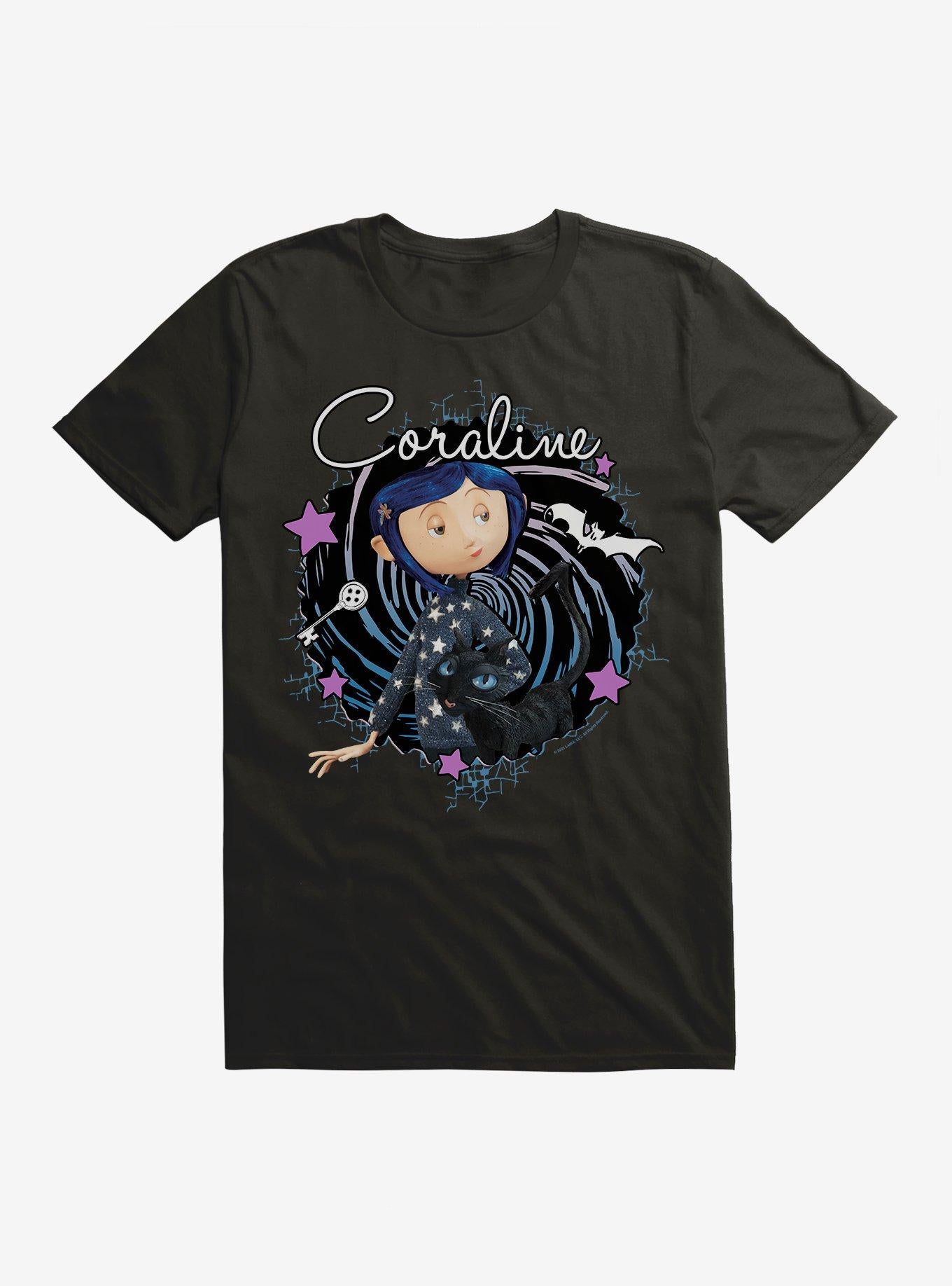 Coraline The Cat Swirl And Stars T-Shirt | Trending Graphic Tee For Fans