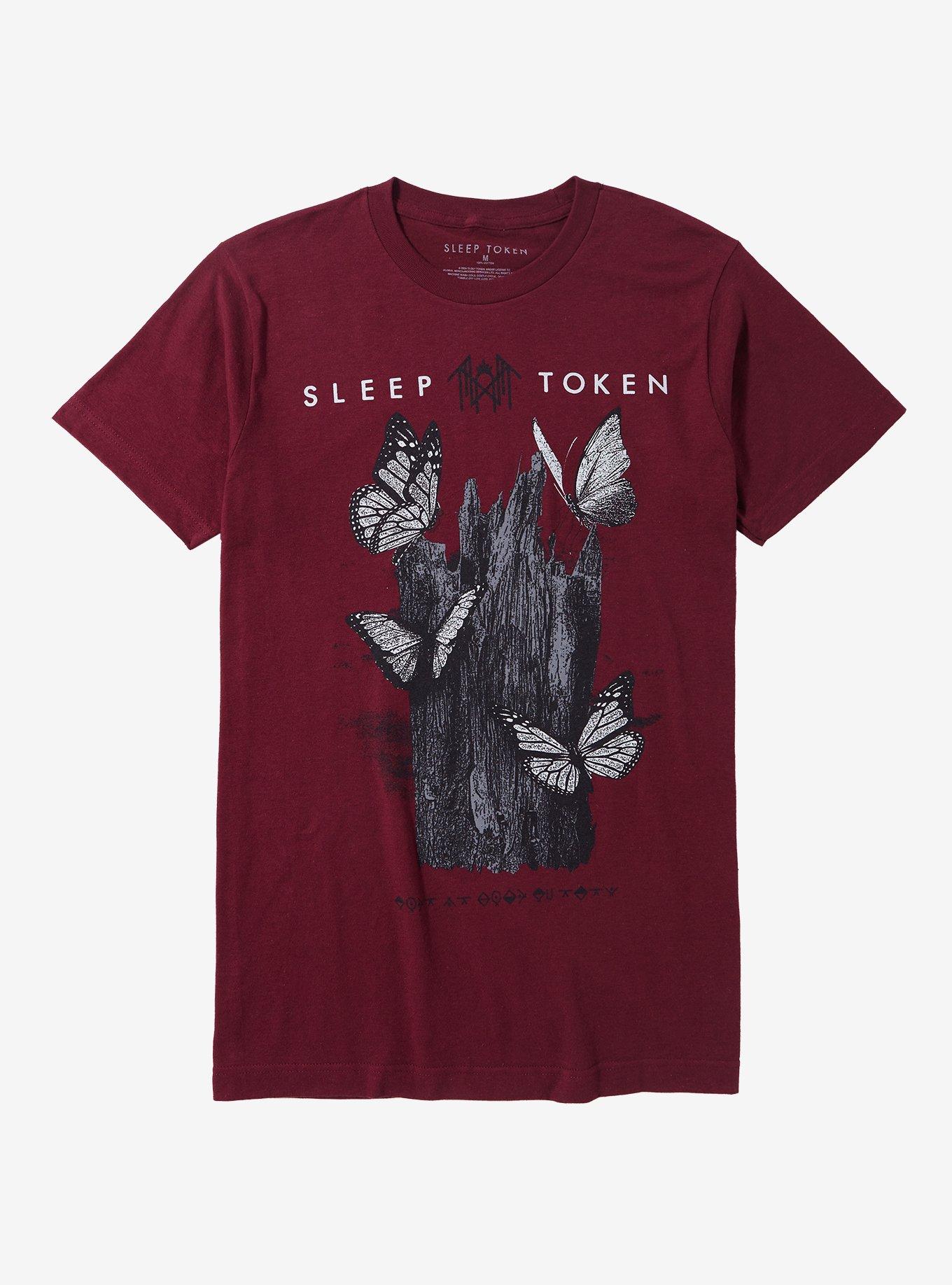 Sleep Token Butterflies Burgundy Boyfriend Fit Girls T-Shirt | Trending Graphic Tee For Fans