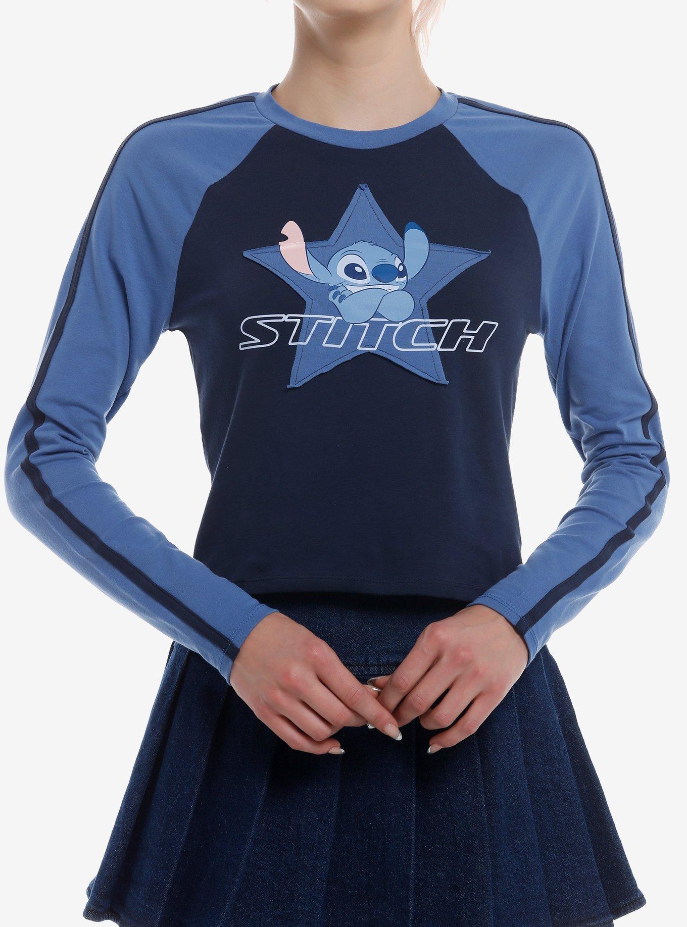 Disney Stitch Star Patch Girls Long-Sleeve Raglan T-Shirt | Trending Graphic Tee For Fans