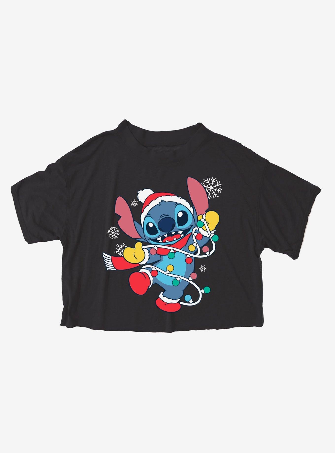 Disney Stitch Holiday Lights Girls Crop T-Shirt | Trending Graphic Tee For Fans