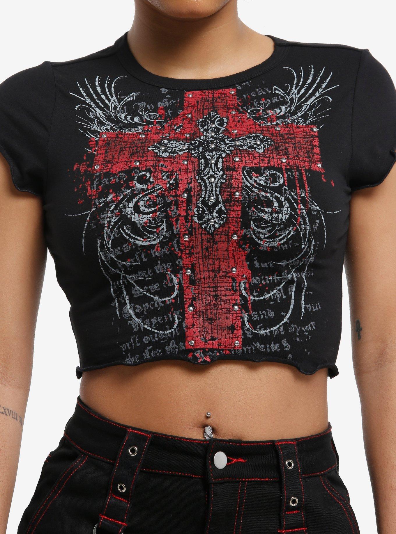 Gothic Cross Filigree Rivets Girls Baby T-Shirt | Trending Graphic Tee For Fans