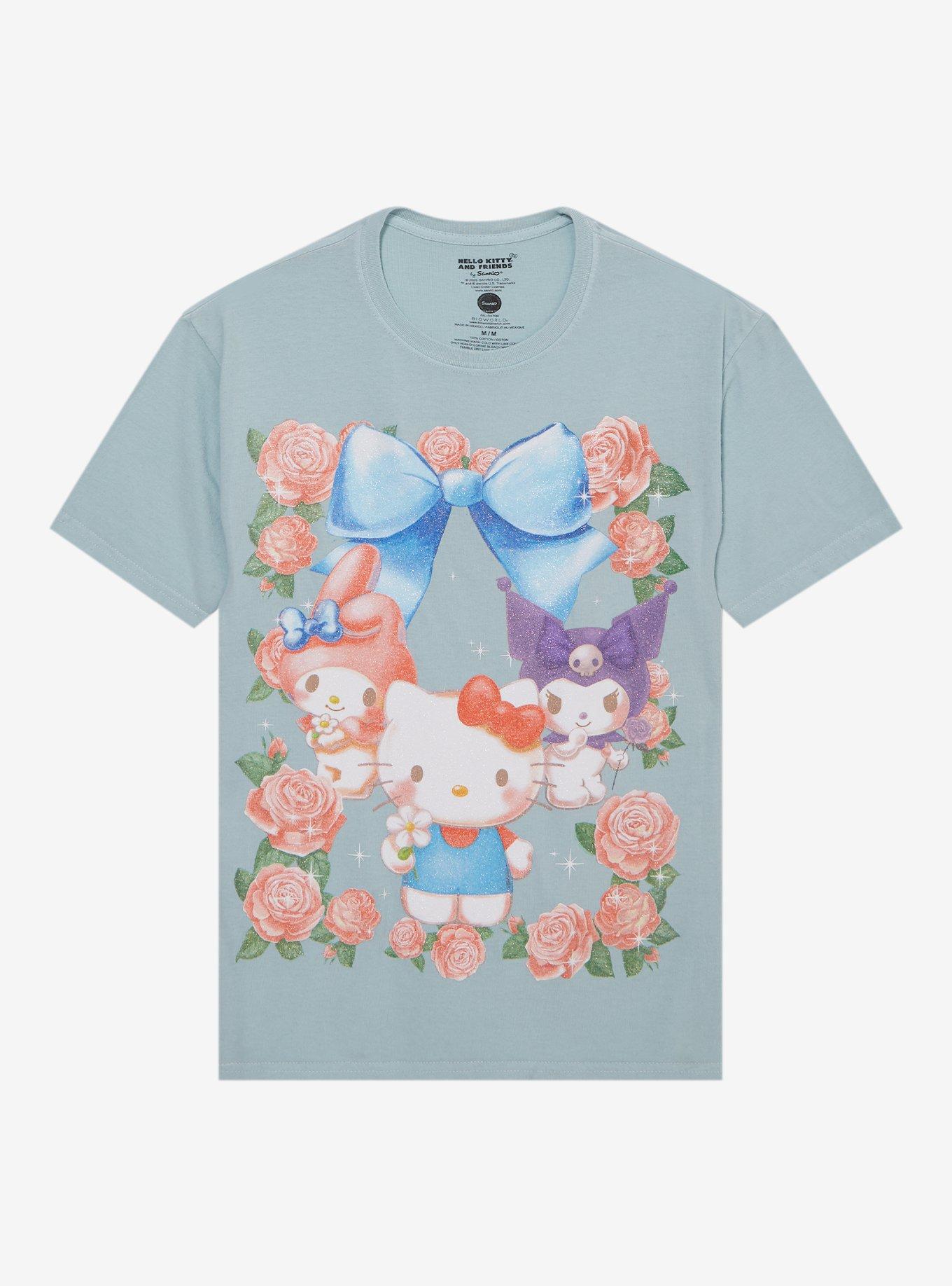 Hello Kitty And Friends Rose Frame Glitter Boyfriend Fit Girls T-Shirt | Trending Graphic Tee For Fans