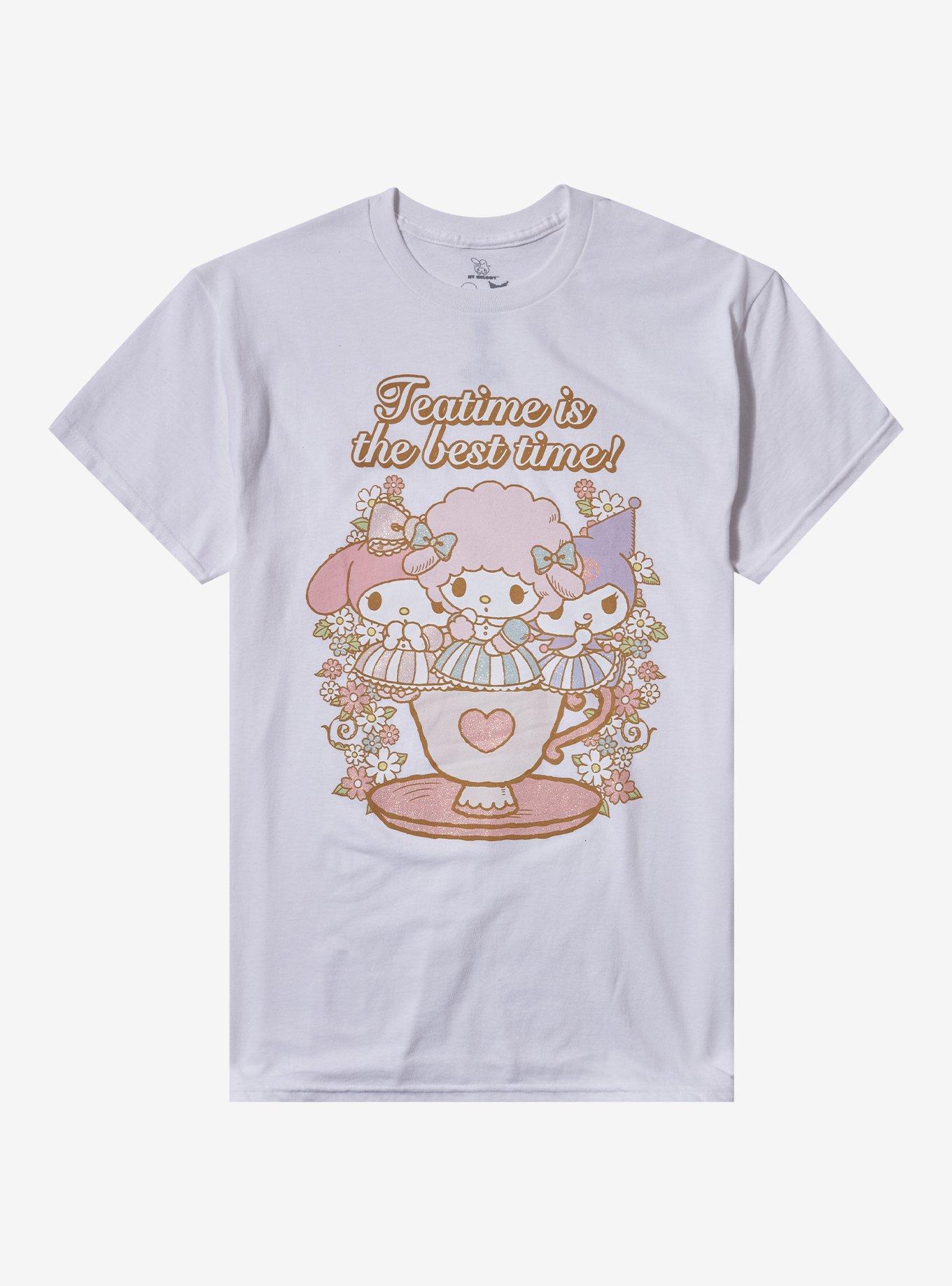 My Melody Kuromi My Sweet Piano Flower Tea Glitter Girls T-Shirt | Trending Graphic Tee For Fans