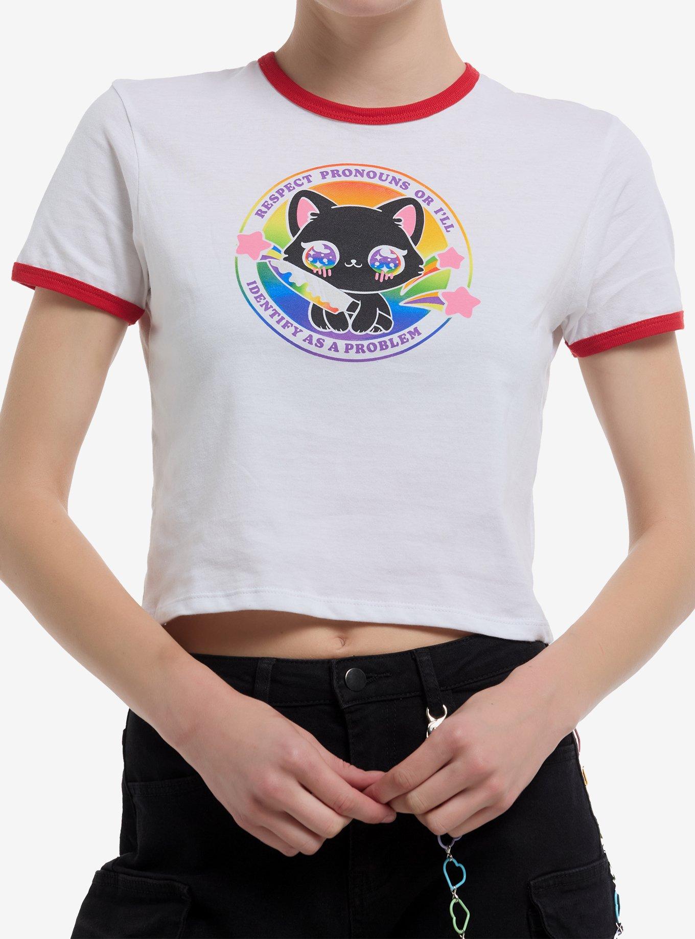 Respect Pronouns Cat Girls Baby Ringer By Goodie Two Sleeves T-Shirt | Trending Graphic Tee For Fans