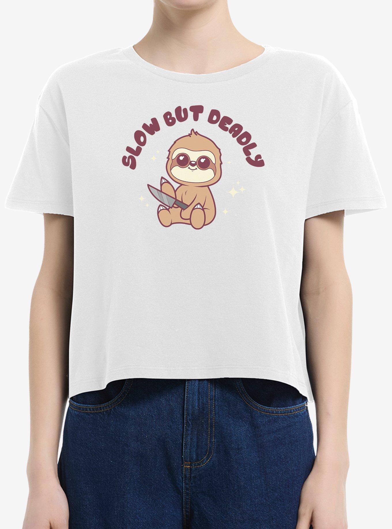 Sloth Slow But Deadly Girls Boxy Crop T-Shirt | Trending Graphic Tee For Fans