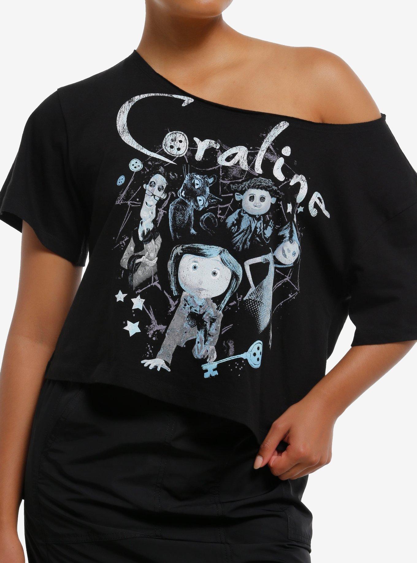 Coraline Jumbo Print Off-Shoulder Girls T-Shirt | Trending Graphic Tee For Fans
