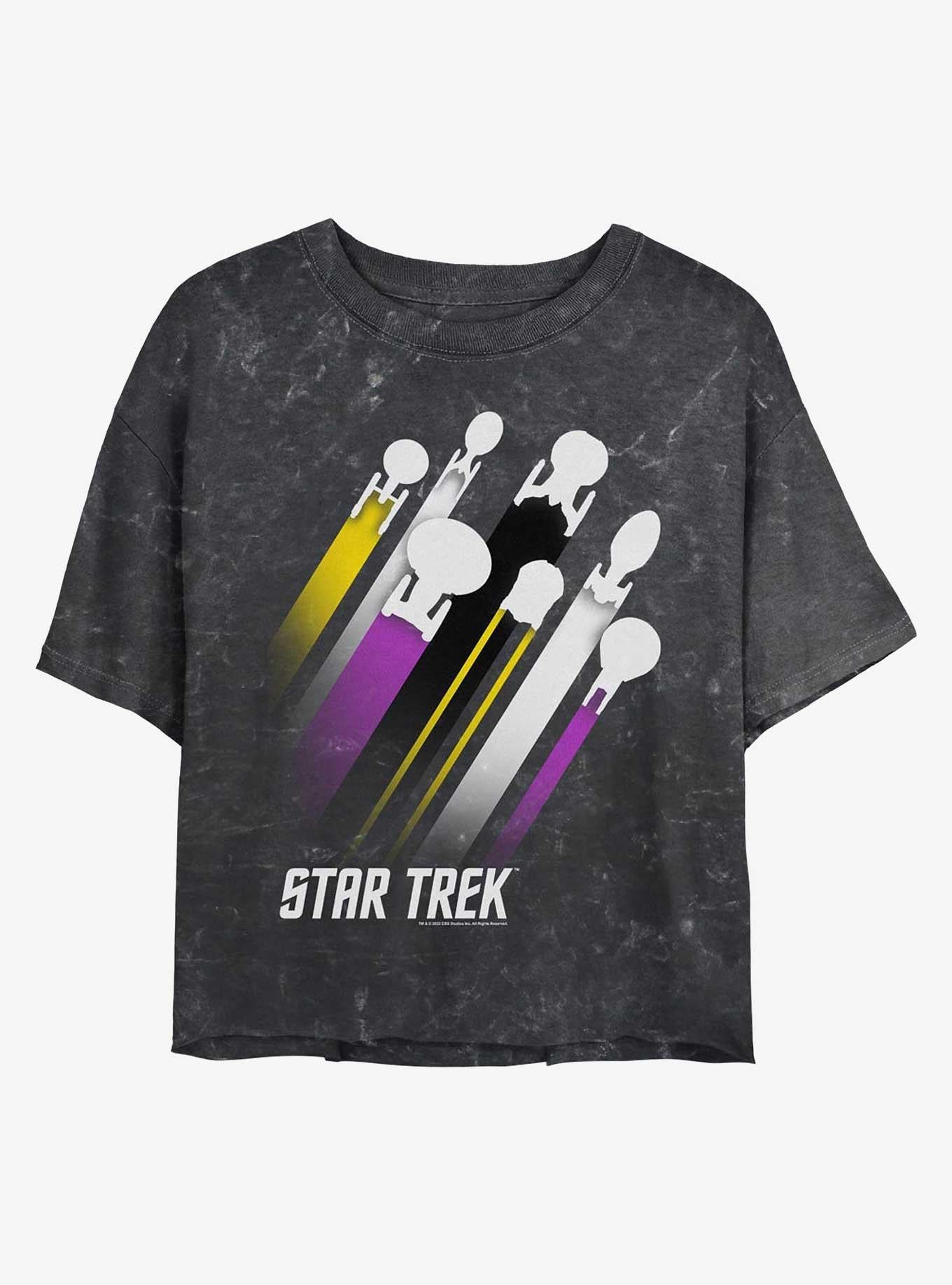 Star Trek Nonbinary Pride Fleet Stripes Mineral Wash Crop T-Shirt | Trending Graphic Tee For Fans