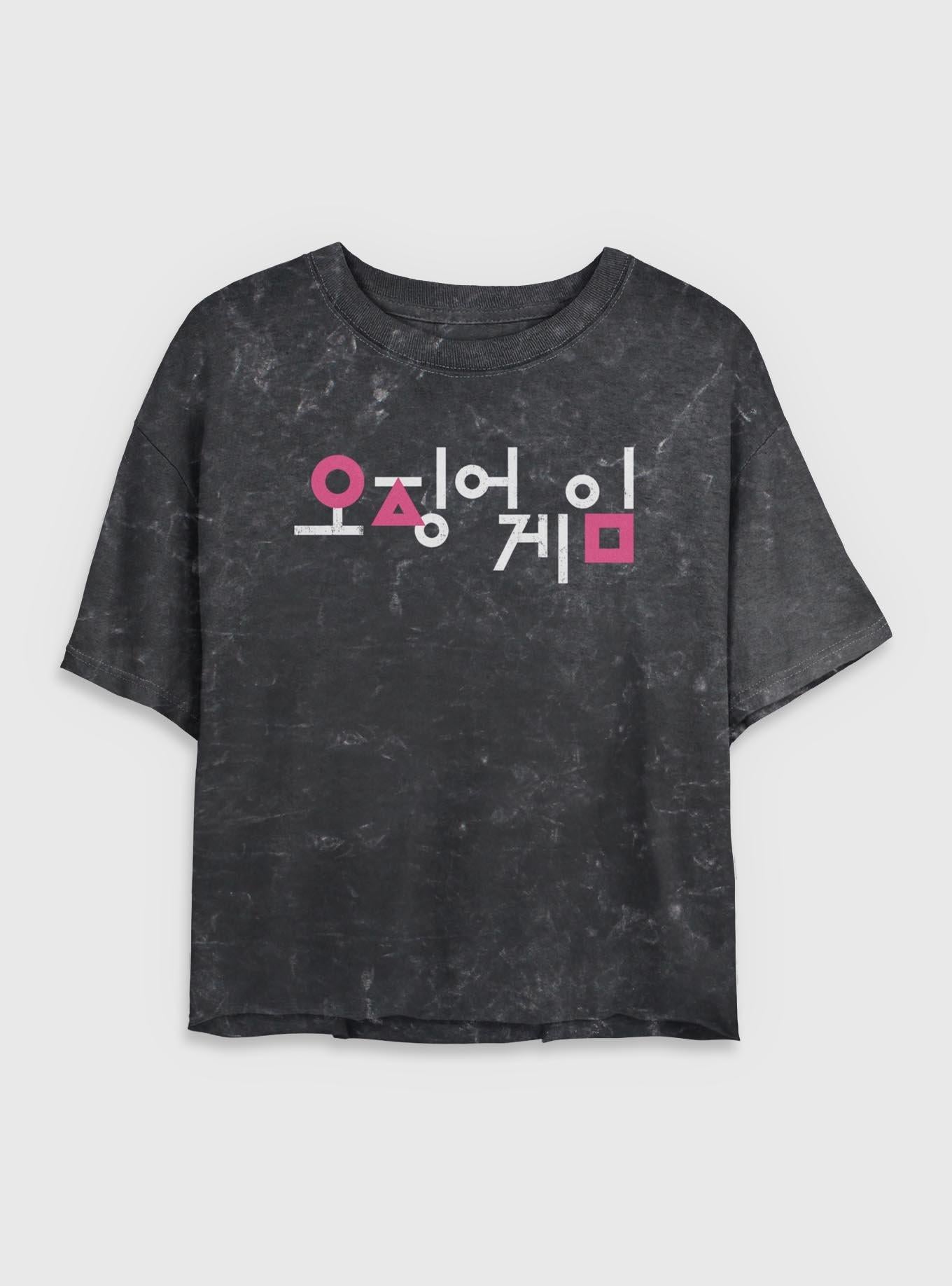 Squid Game Korean Title Logo Girls Mineral Wash Crop T-Shirt | Trending Graphic Tee For Fans