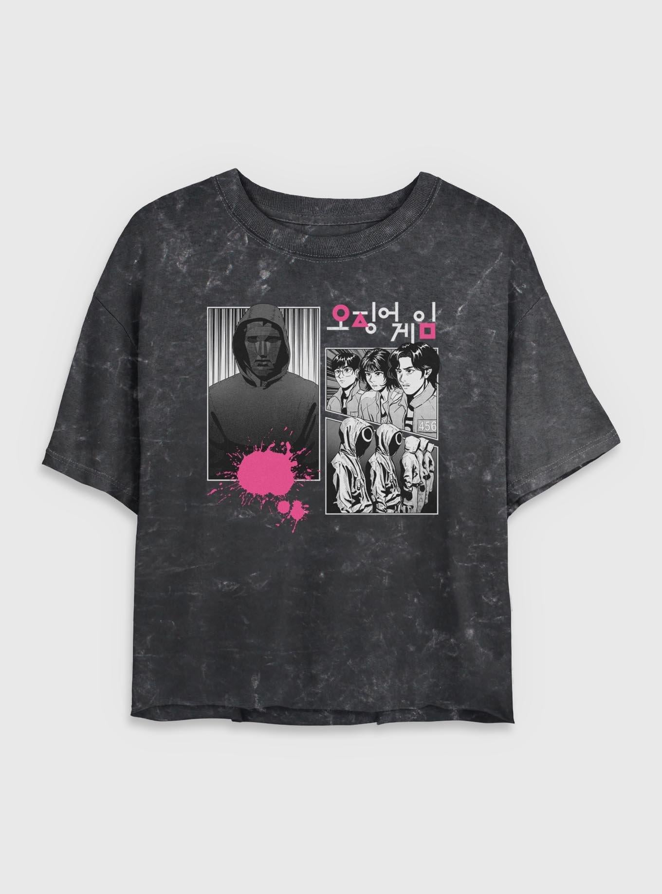 Squid Game Manga Panel Girls Mineral Wash Crop T-Shirt | Trending Graphic Tee For Fans