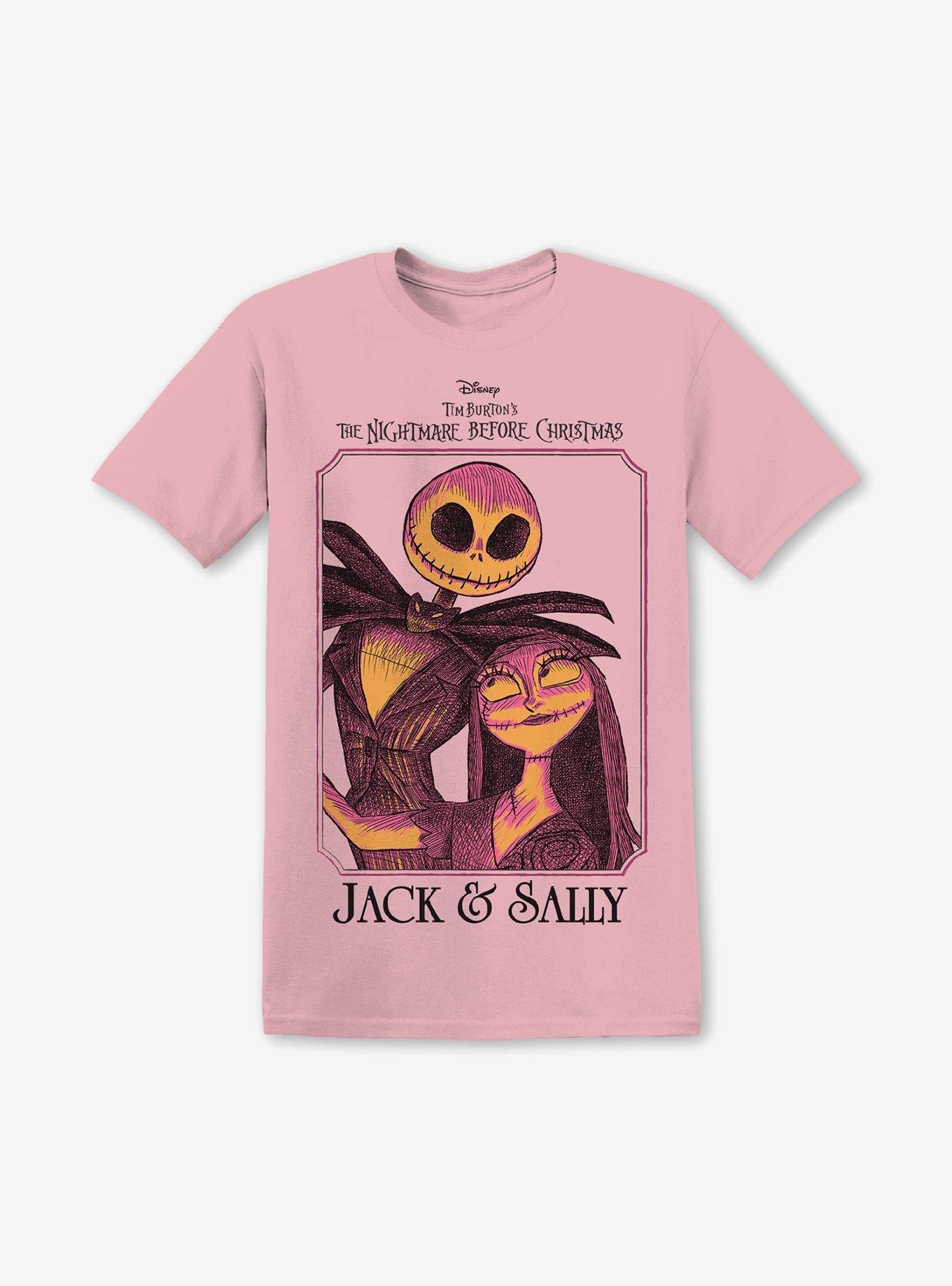 The Nightmare Before Christmas Jack & Sally Pink Portrait T-Shirt | Trending Graphic Tee For Fans
