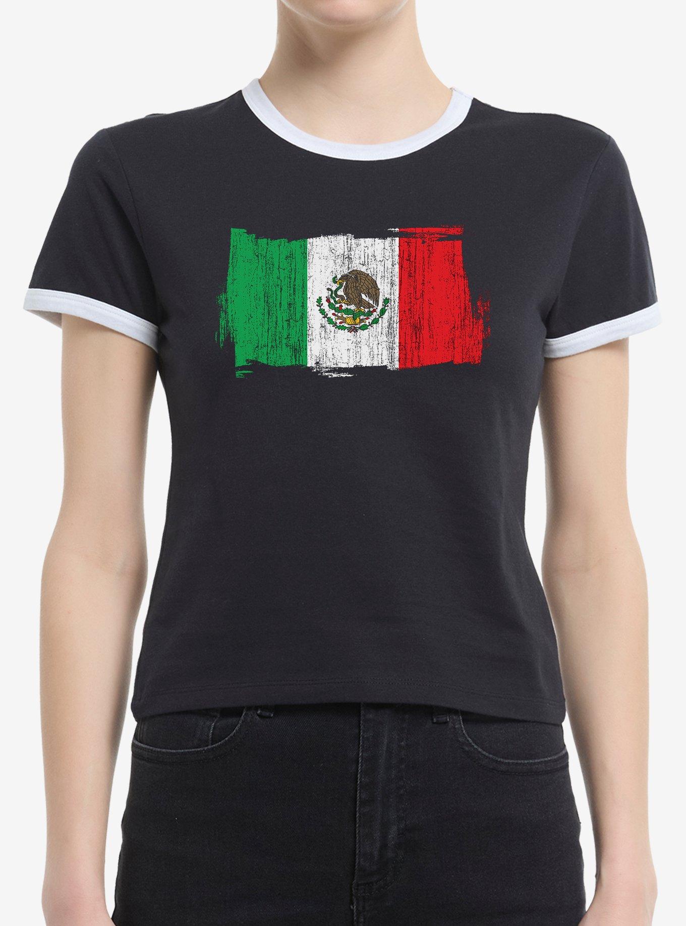 Mexico Flag Girls Ringer Crop T-Shirt | Trending Graphic Tee For Fans