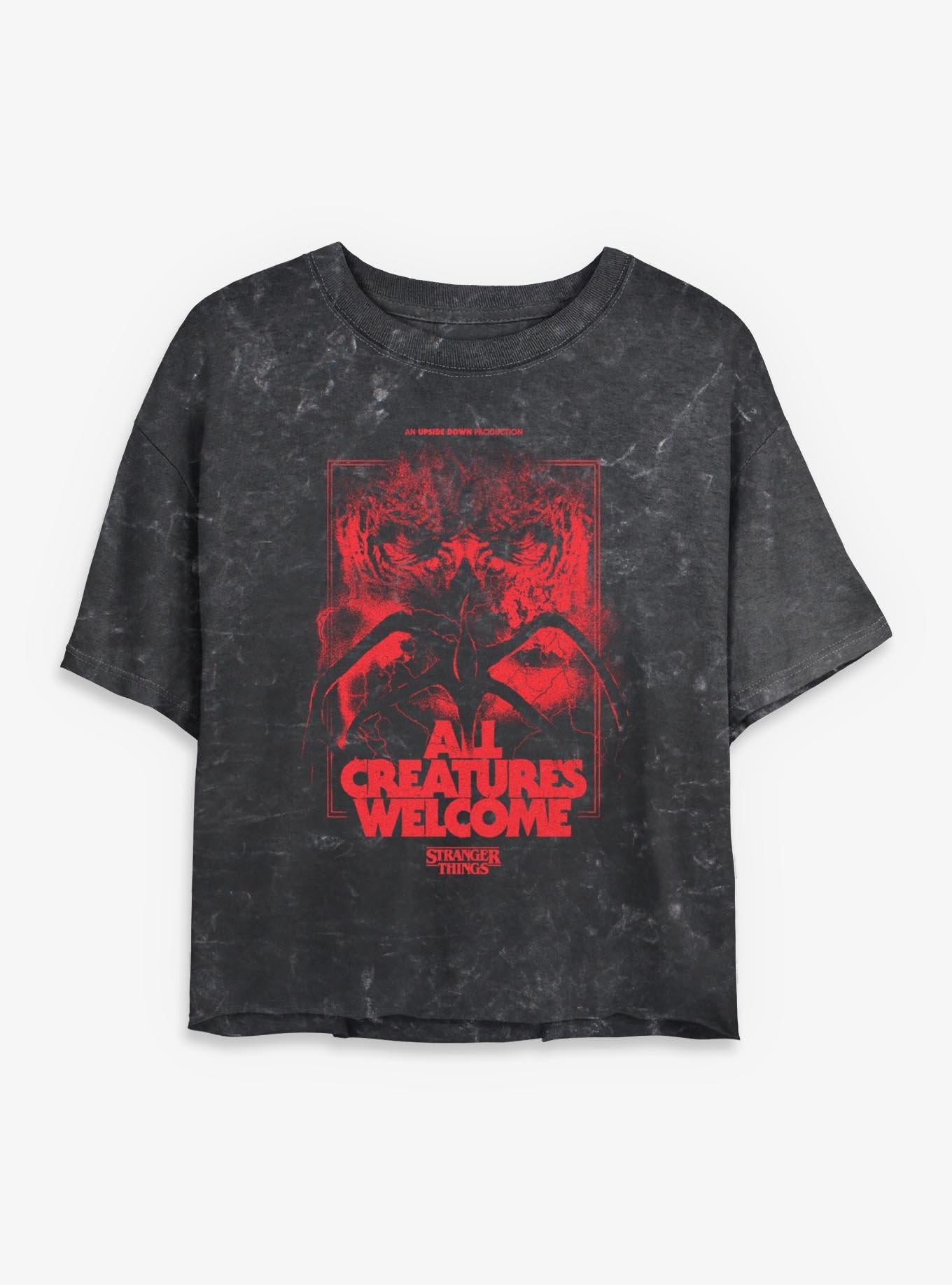Stranger Things All Creatures Welcome Girls Mineral Wash Crop T-Shirt | Trending Graphic Tee For Fans