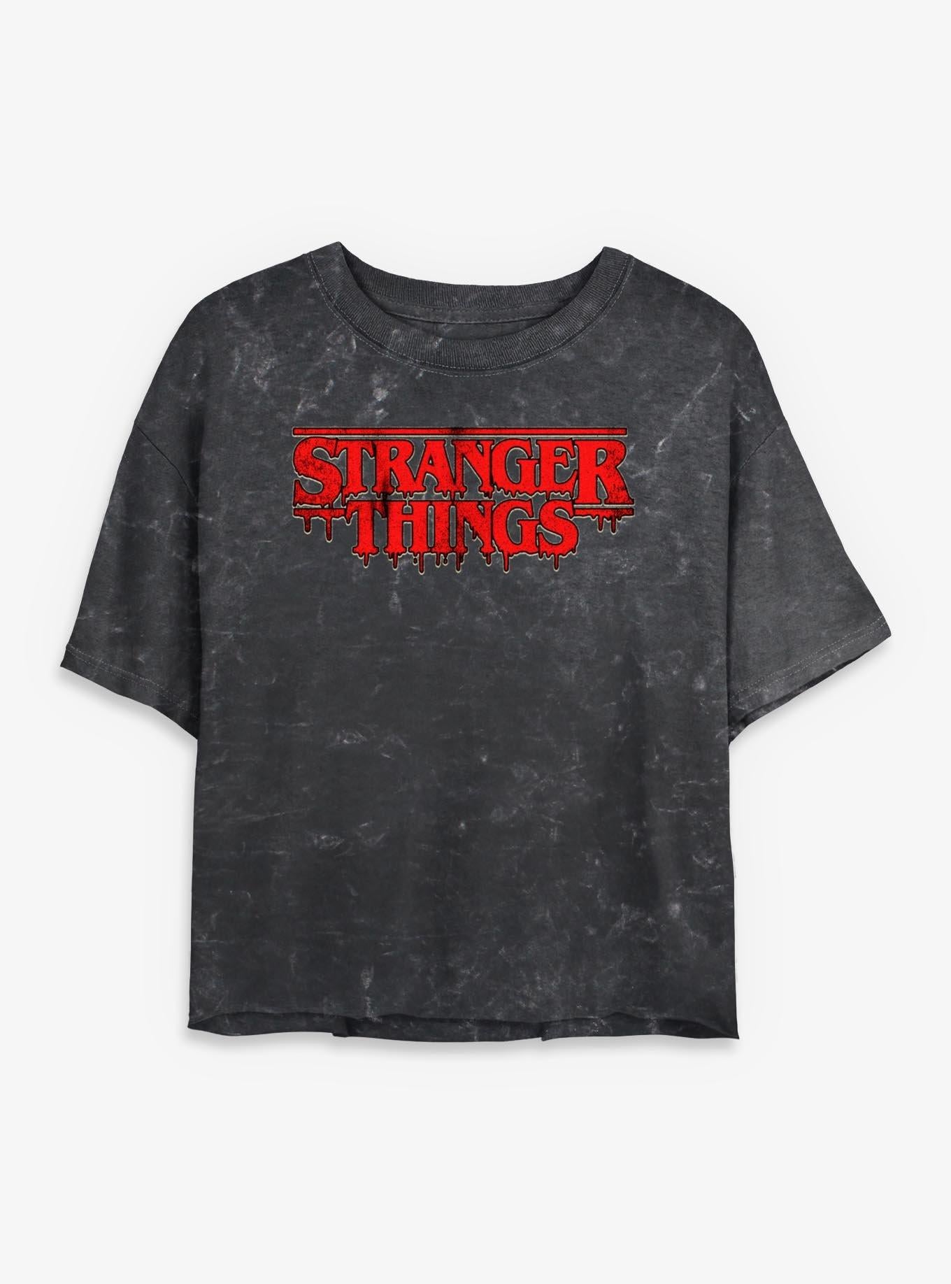 Stranger Things Blood Logo Girls Mineral Wash Crop T-Shirt | Trending Graphic Tee For Fans