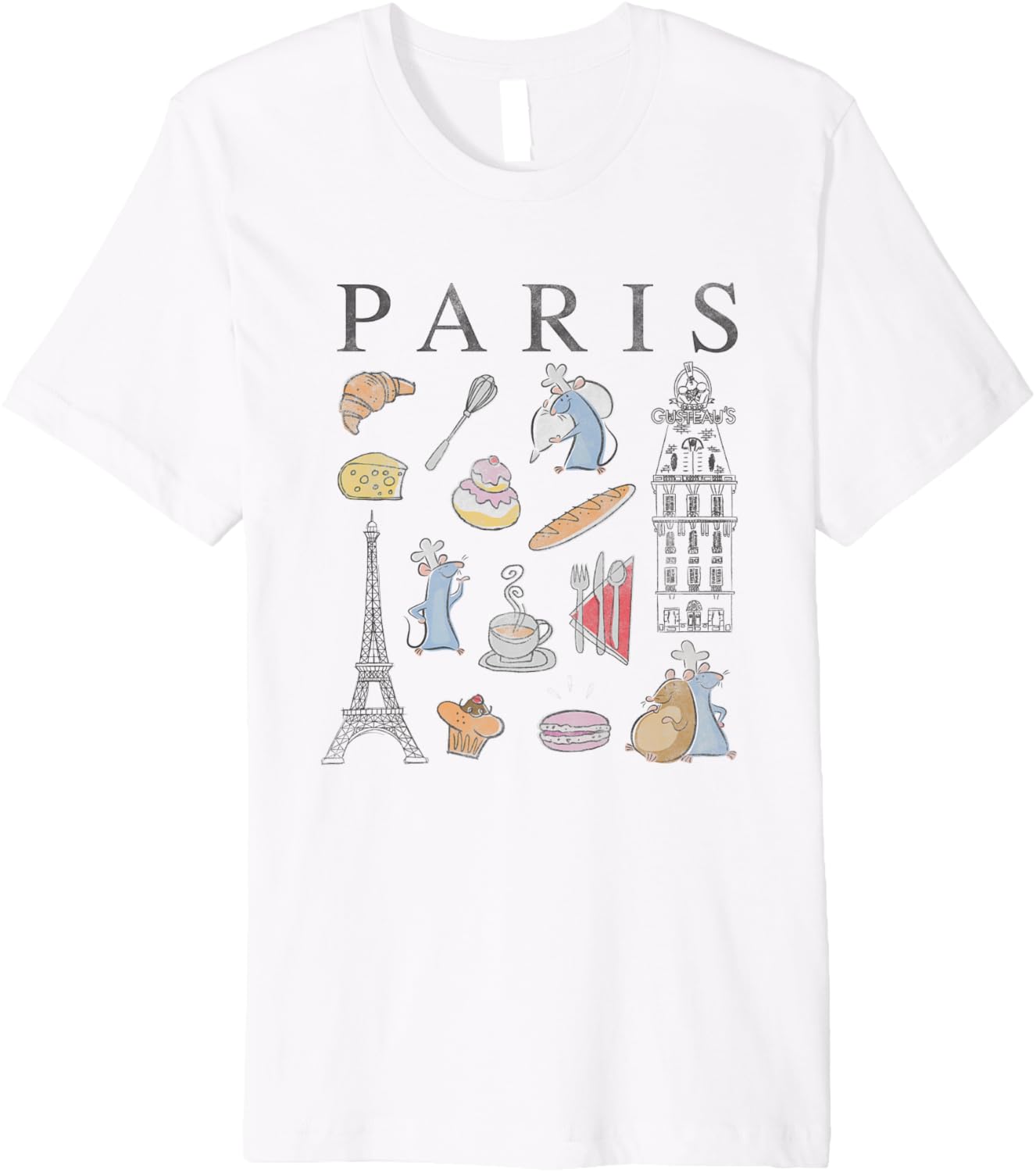Disney Pixar Ratatouille Paris Food & Places Collage Retro Premium Apparel | Bestseller Style | Customer Favorite