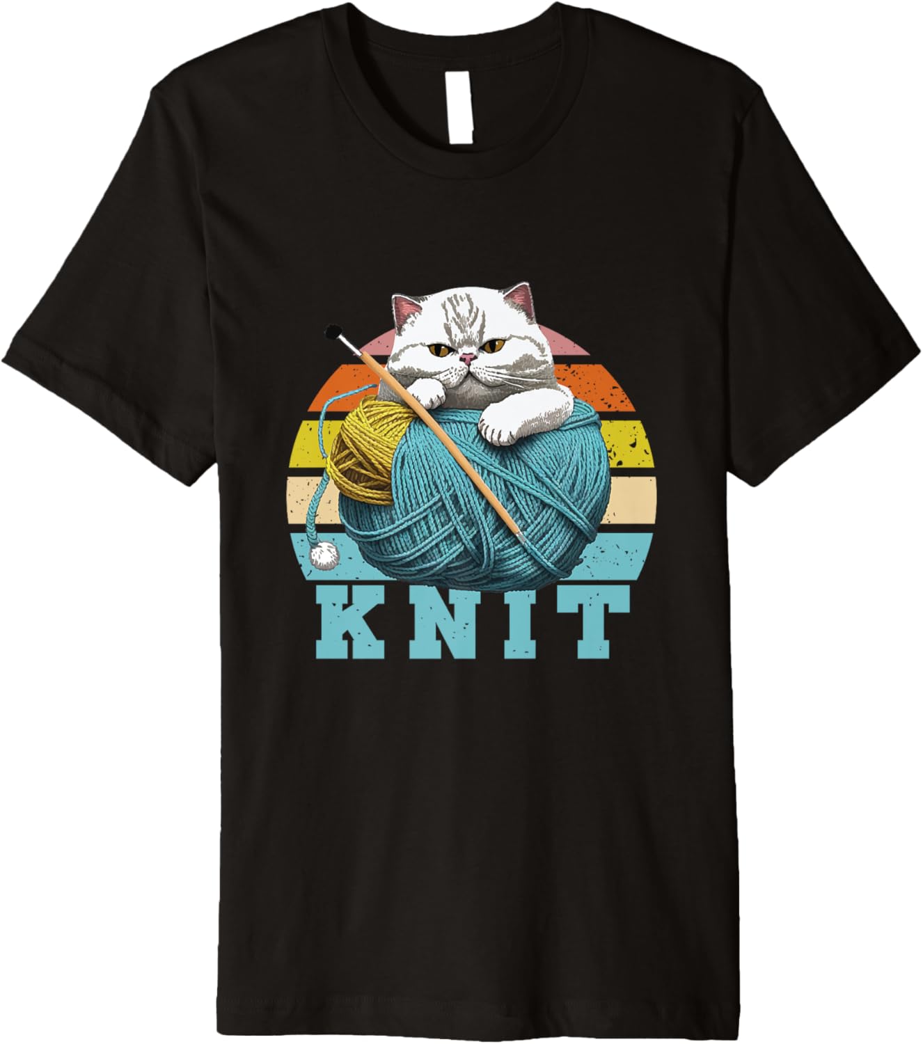 Knit Retro Cat With Skein Of Yarn Wool Knitter Crocheter Premium Yarn Supply | Trending 2025 | Perfect for Crafters