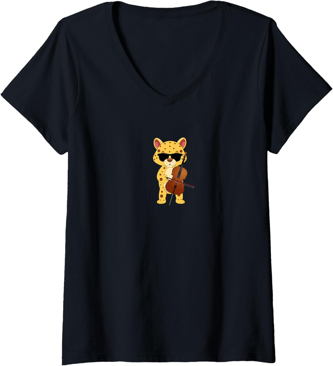 Womens Funny Cheetah Wearing Sunglasses Playing Cello V Neck Apparel Viral TikTok Find Everyday Wear
