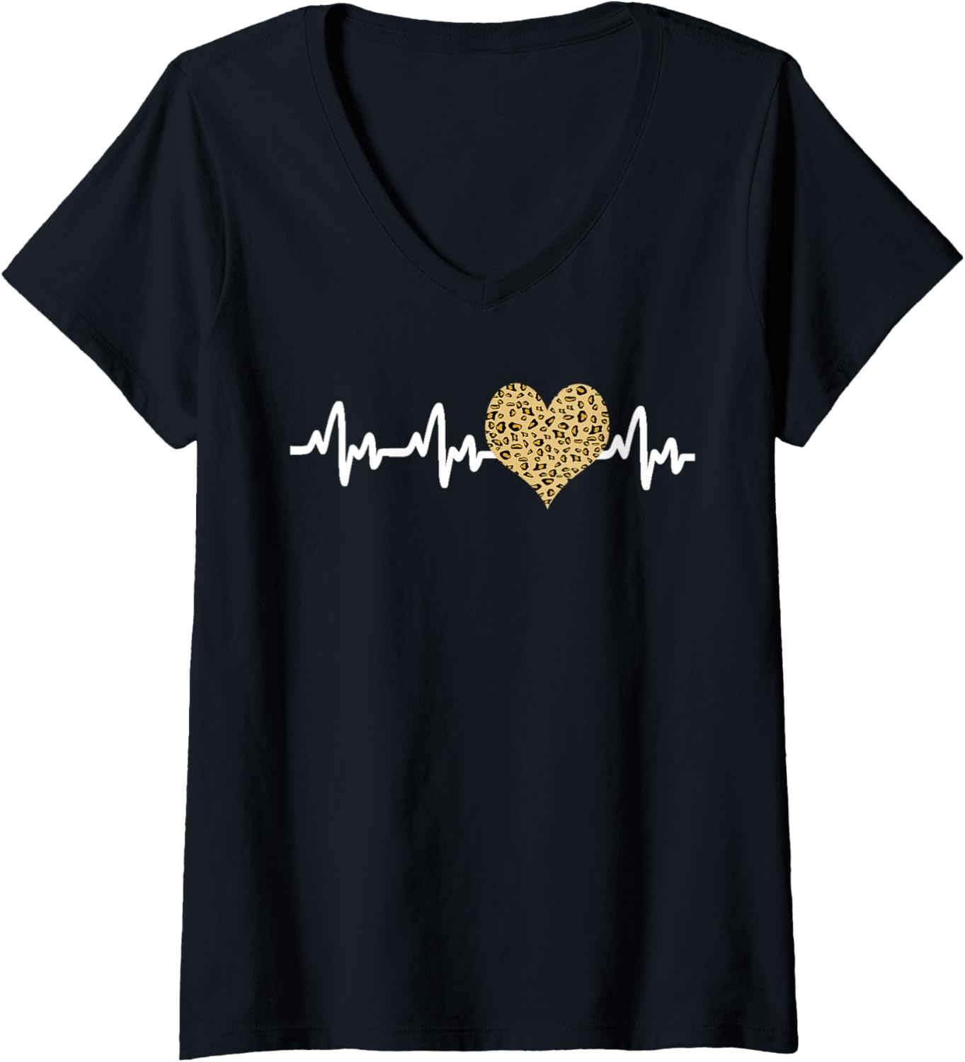 Womens Cool Cheetah Leopard Print Heart Doctor Nurse Heartbeat EKG V Neck Apparel Viral TikTok Find Gift Ready
