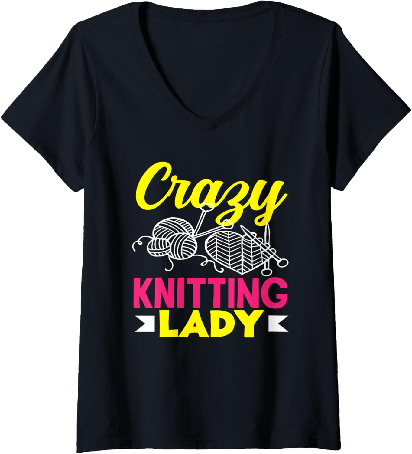 Womens Knitting Crazy Knitting Lady Hobby Women Knitter Yarn V-Neck Yarn Supply | Premium Quality | Perfect for Crafters