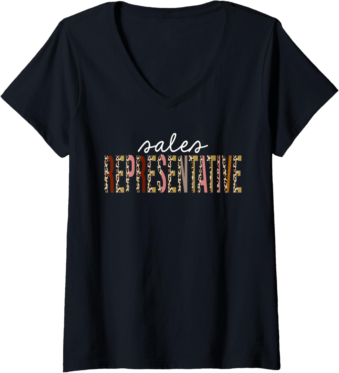 Womens Sales Representative Leopard Print Funny Appreciation V Neck Apparel Premium Print Fan Favorite