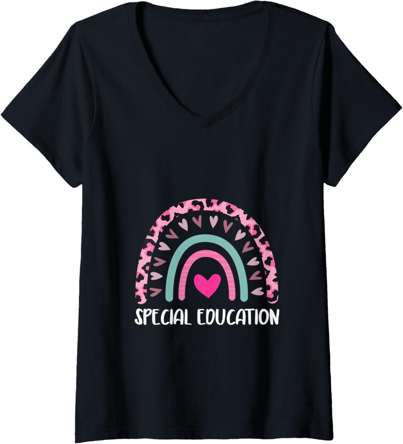 Womens Special Education Teacher Leopard Rainbow Heart Cheetah V Neck Apparel Viral TikTok Find Best Seller Look