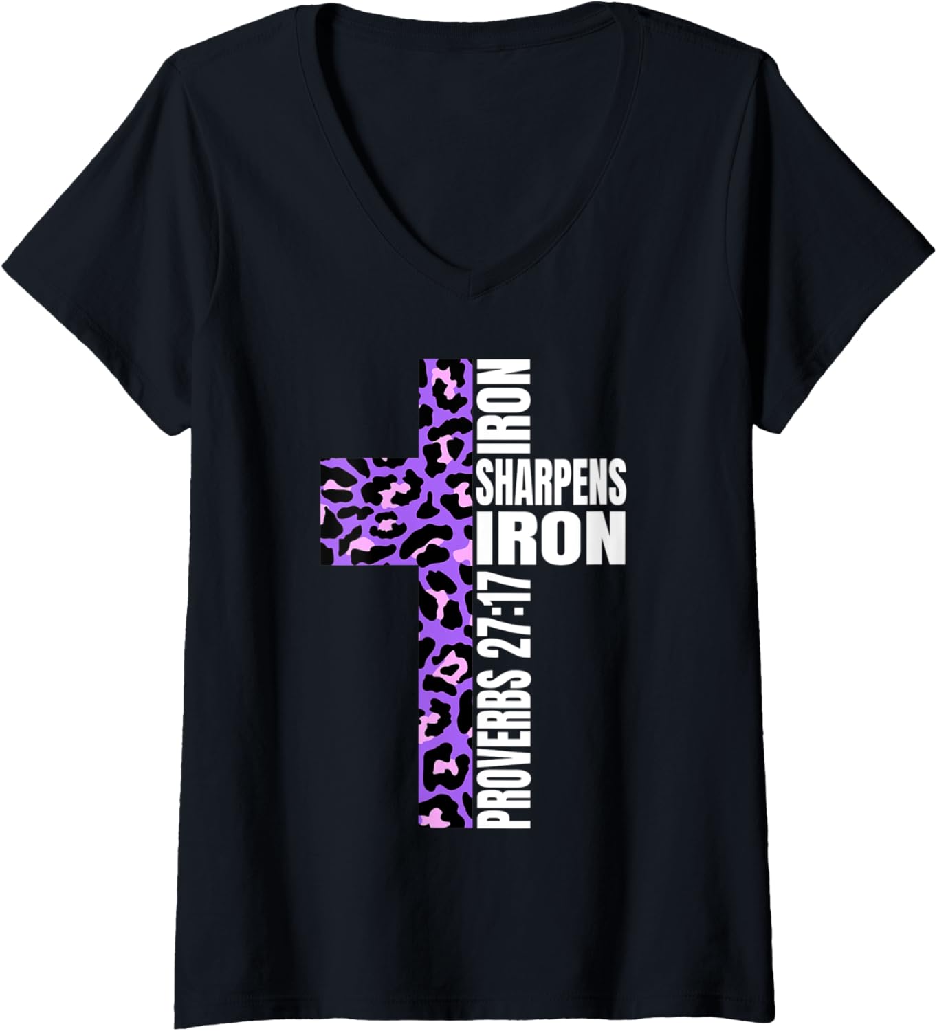 Womens Purple Cheetah Print Cross Christian Bible Verse Best Friend V Neck Apparel Premium Print Gift Ready