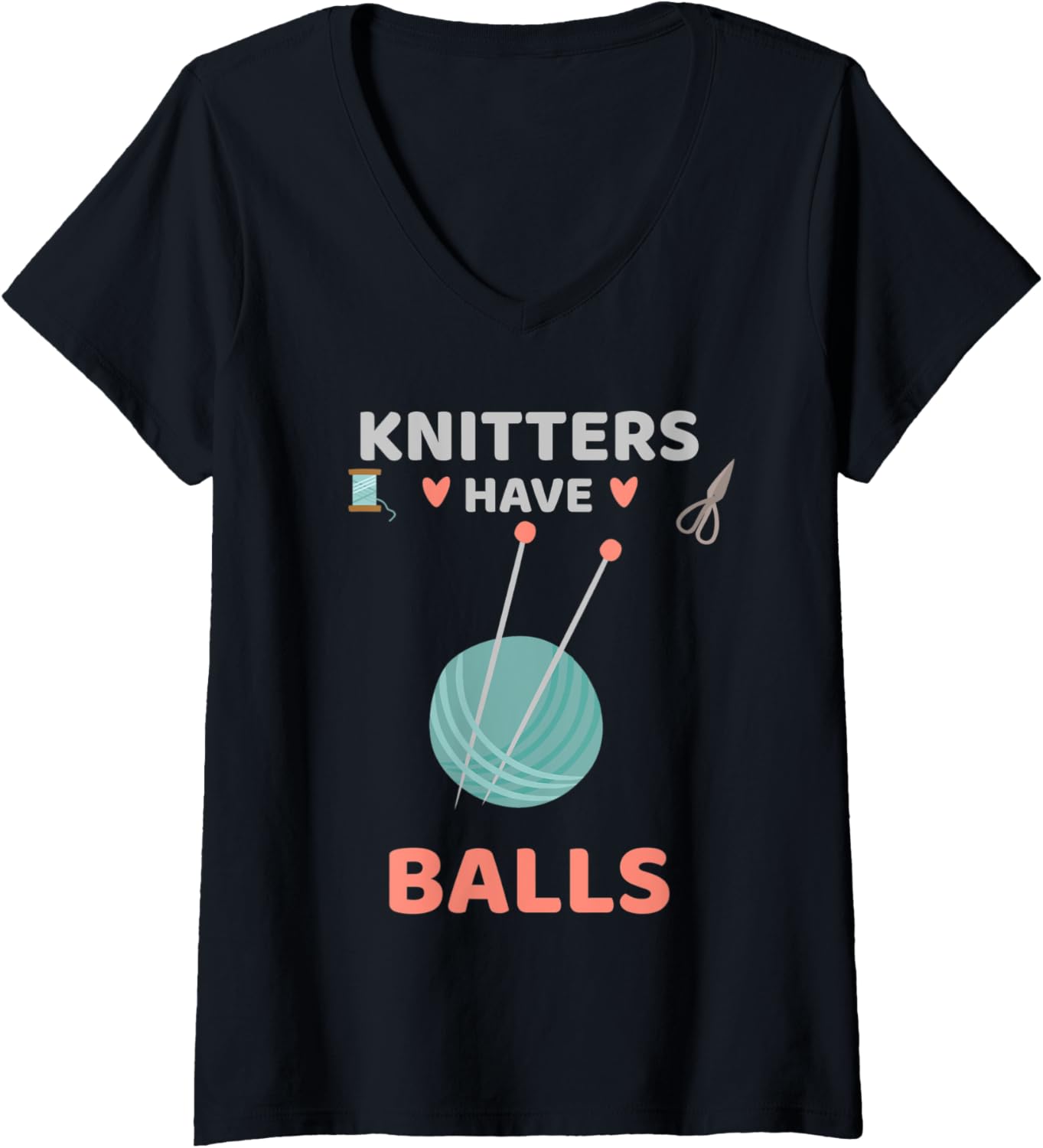 Womens Knitters Have Balls Funny Knitting Lover Yarn V-Neck Yarn Supply | Top Rated | Perfect for Crafters