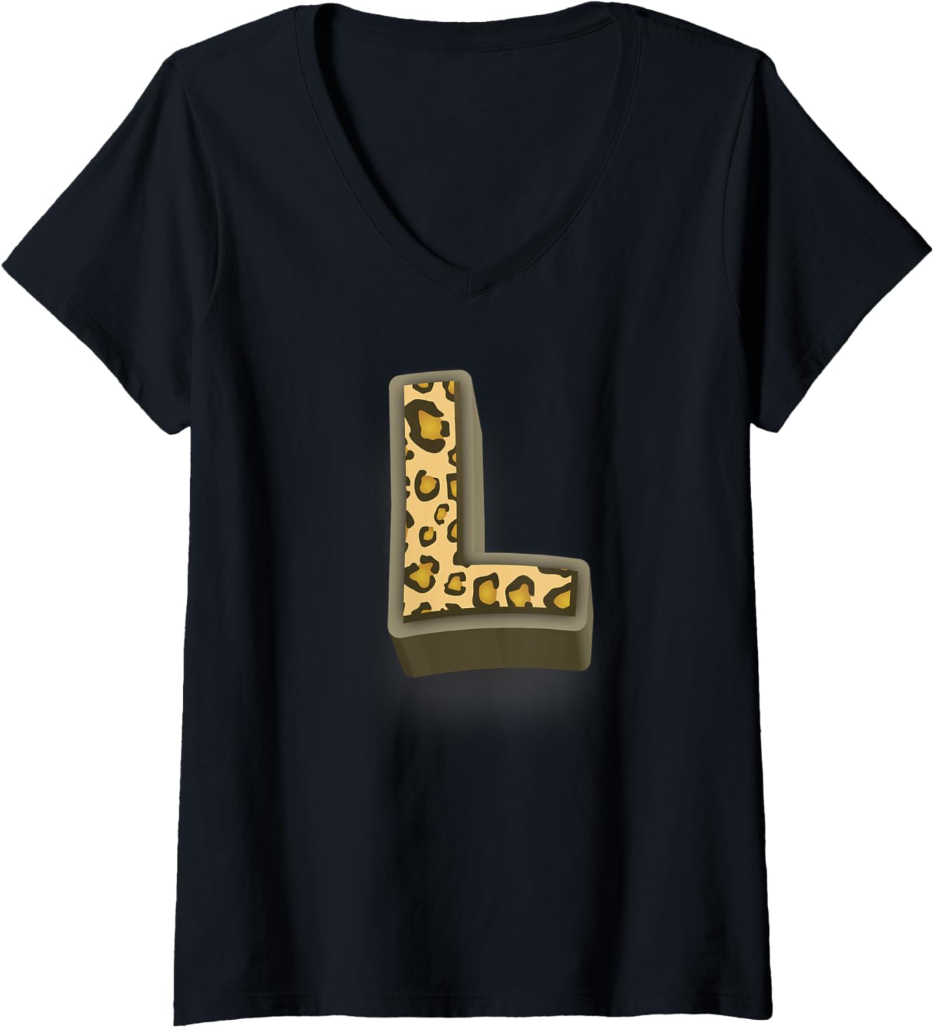 Womens Cute Letter L Initial Name Leopard Cheetah Animal Print V Neck Apparel High Search Demand Fan Favorite