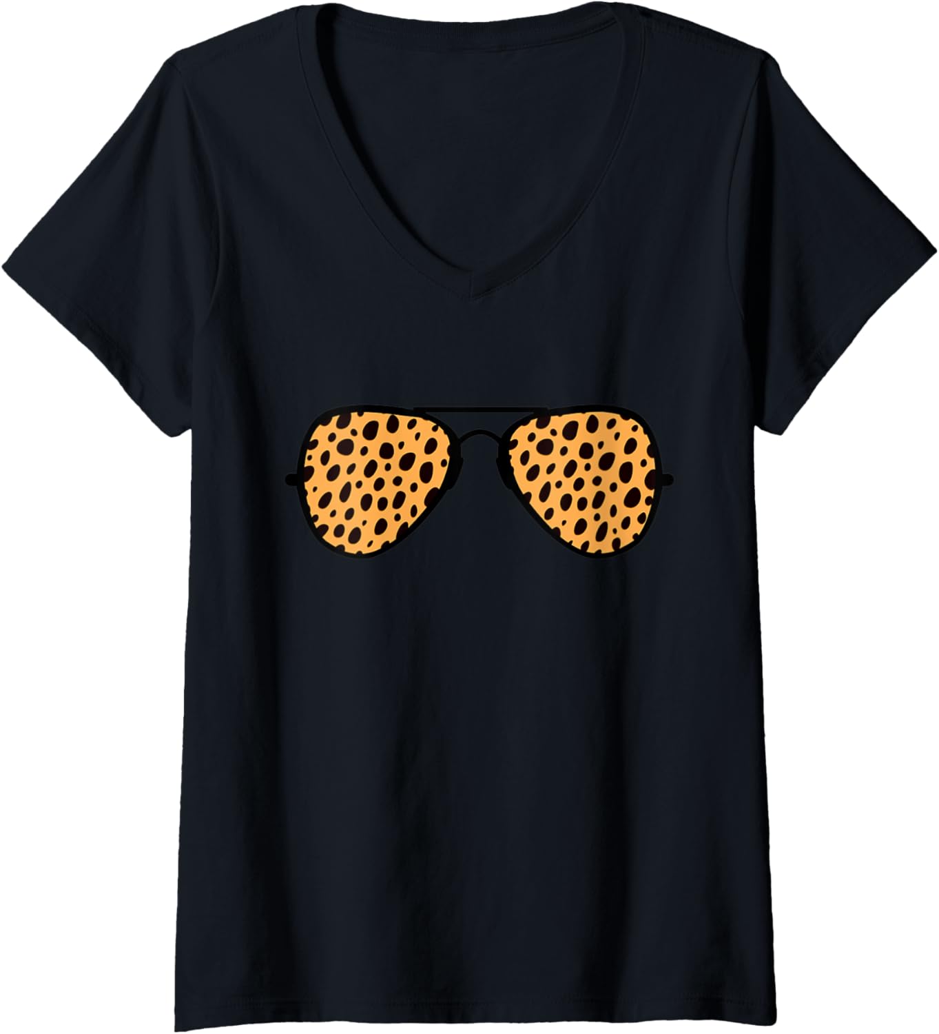 Womens Graphic Cheetah Pattern Glasses Design Cheetah Print V Neck Apparel Trending US Best Seller Look
