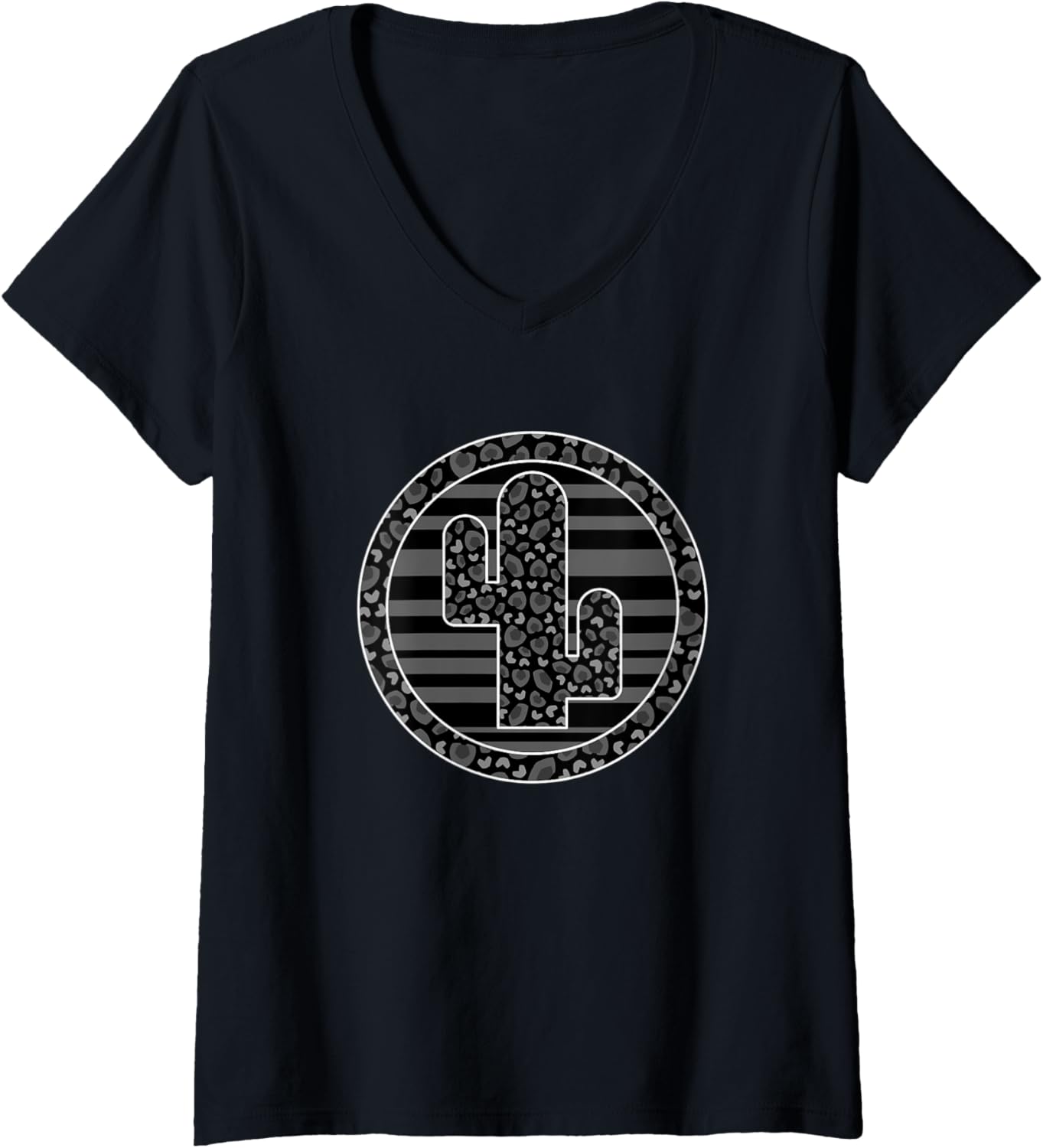 Womens Black Leopard Cactus Serape Cheetah Print Western Cacti V Neck Apparel Comfort Fit Best Seller Look