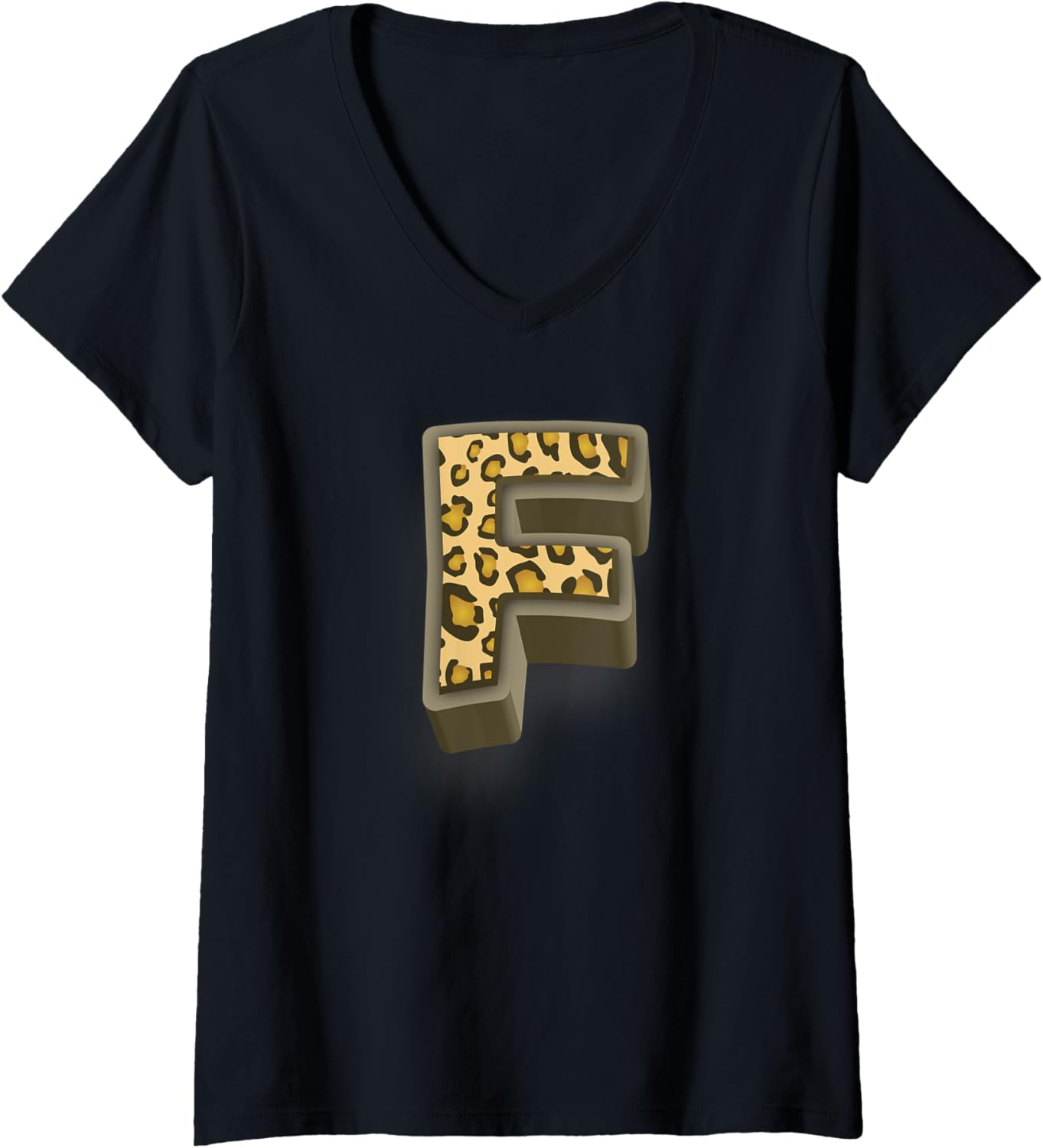 Womens Cute Letter F Initial Name Leopard Cheetah Animal Print V Neck Apparel Comfort Fit US Top Pick