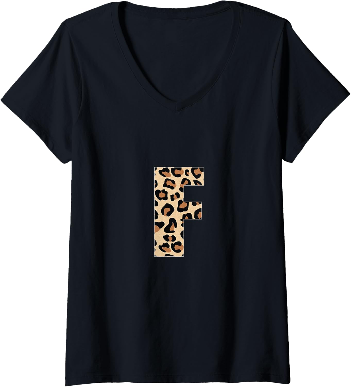 Womens Cheetah Print Letter F Initial Letter F Leopard V Neck Apparel Comfort Fit Gift Ready