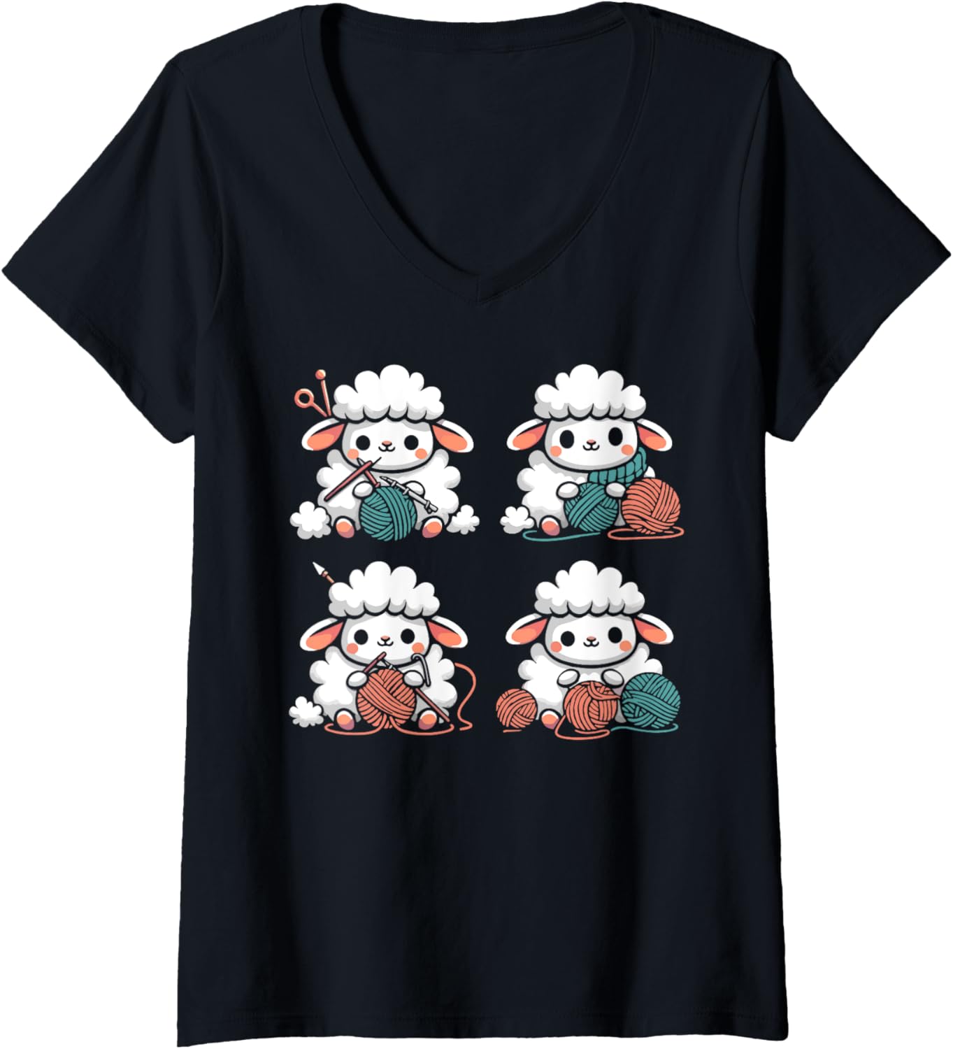 Womens Cute Sheep Crocheting Funny Yarn Lover Crocheter V-Neck Yarn Supply | Trending 2025 | Best Seller Choice