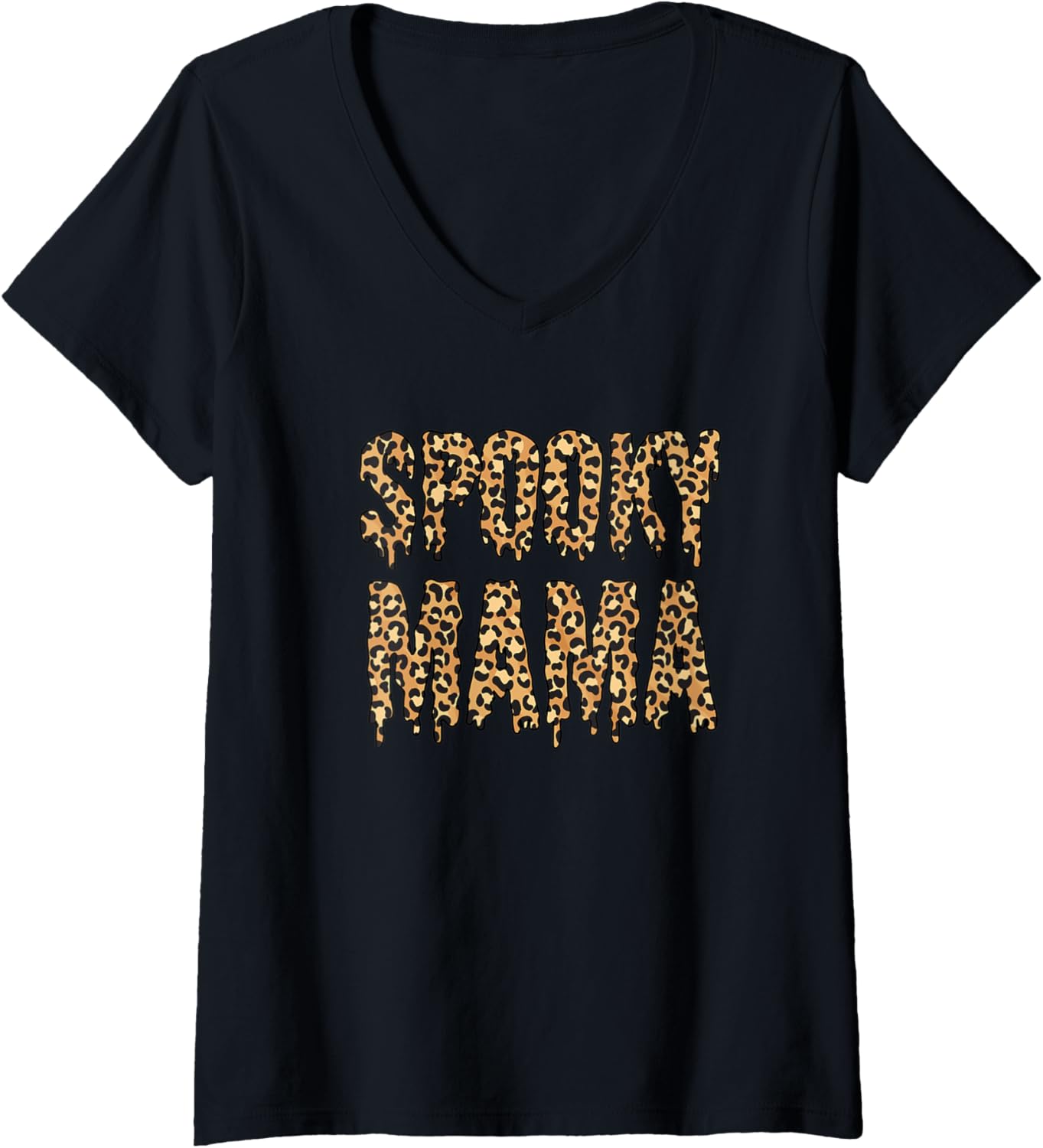 Womens Spooky Mama Halloween Cheetah Pattern V Neck Apparel Trending US Everyday Wear