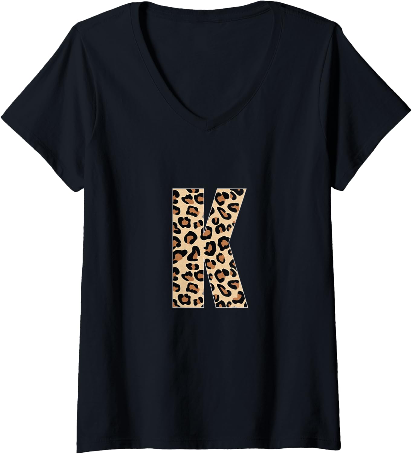 Womens Cheetah Print Letter K Initial Letter K Leopard V Neck Apparel High Search Demand Best Seller Look