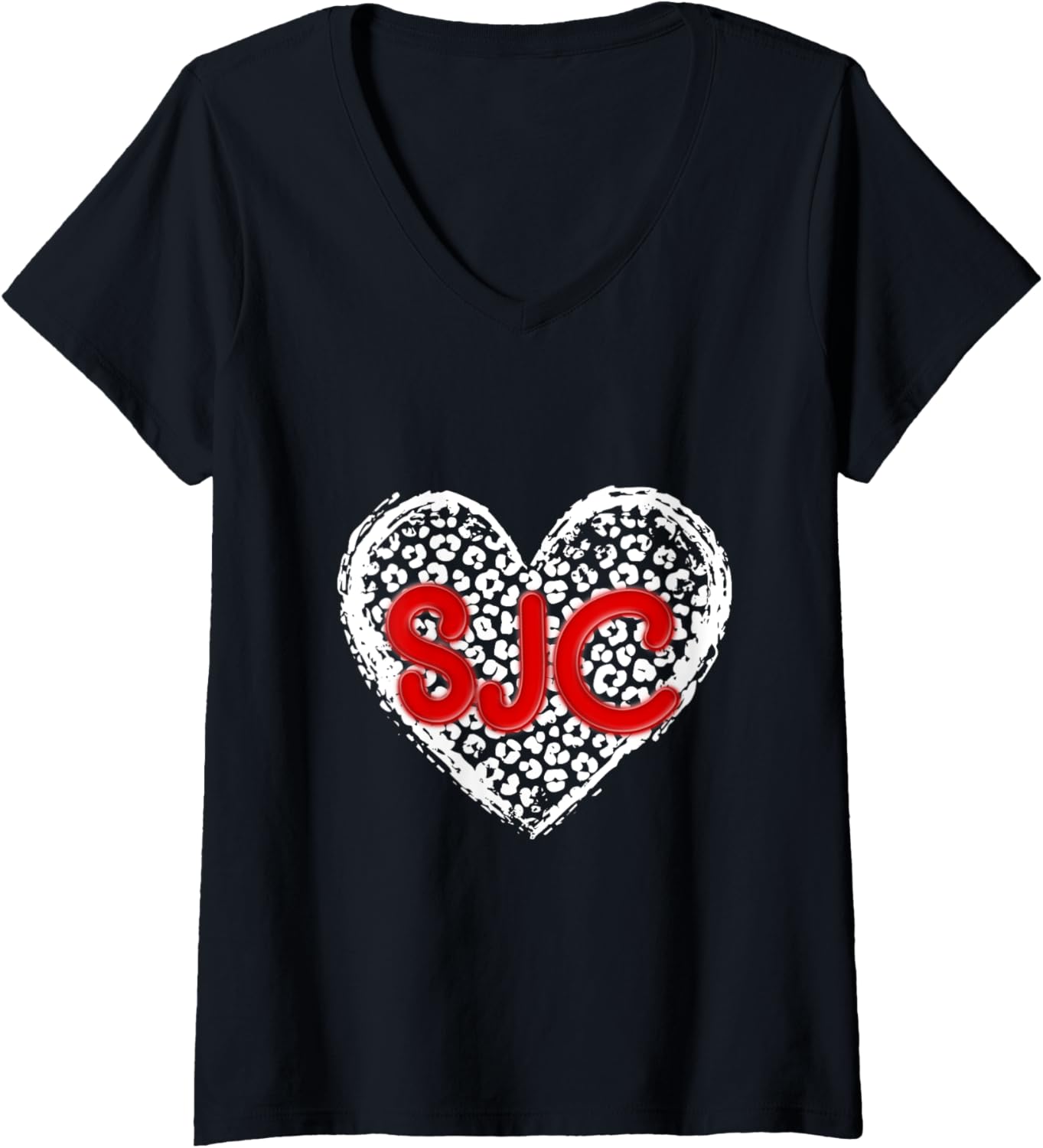 SJC Red Initials Leopard Cheetah Heart Trendy Womens V Neck Apparel Streetwear Style US Top Pick