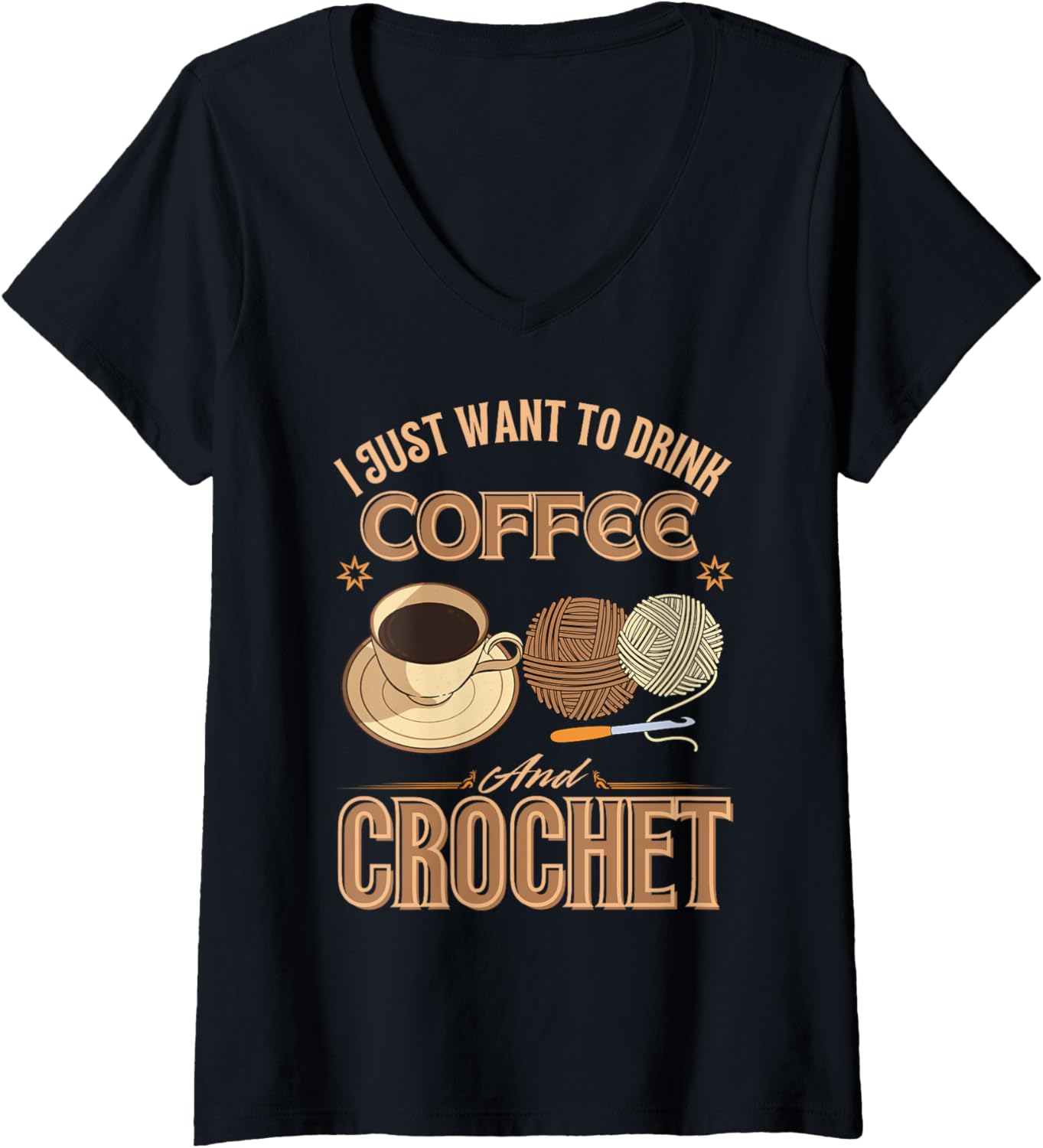 Womens Funny Yarn For Men Women Crochet Knitter Yarn Lovers Coffee V-Neck Yarn Supply | Viral US Pick | Perfect for C...