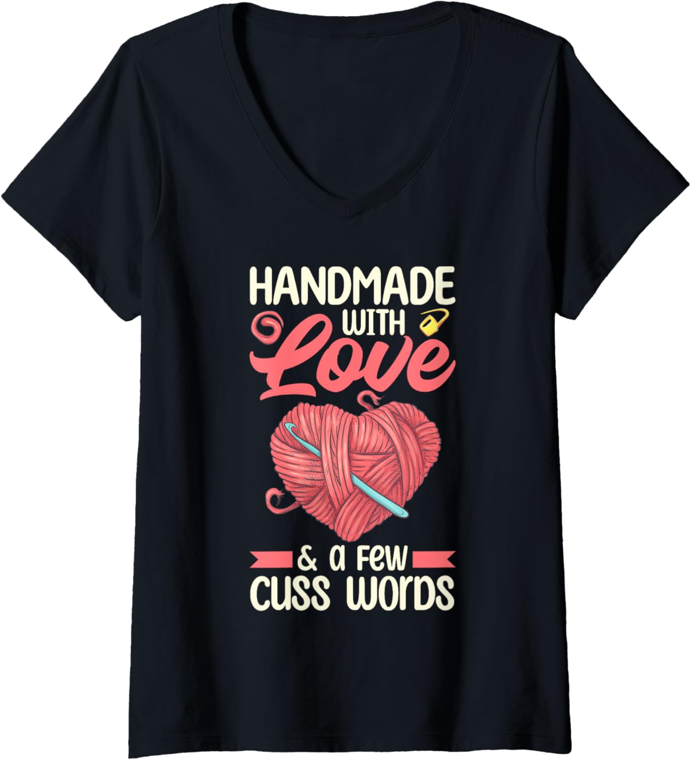 Womens Handmade with Love - Yarn Lover V-Neck Yarn Supply | Top Rated | Best Seller Choice