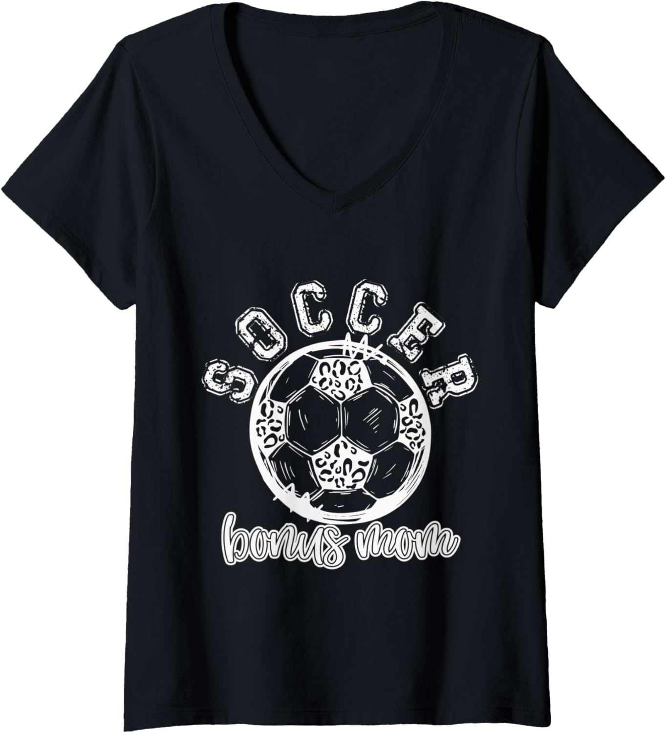 Womens Soccer BONUS MOM Leopard Cheetah Print Retro Trendy Cute V Neck Apparel Streetwear Style Hot Right Now