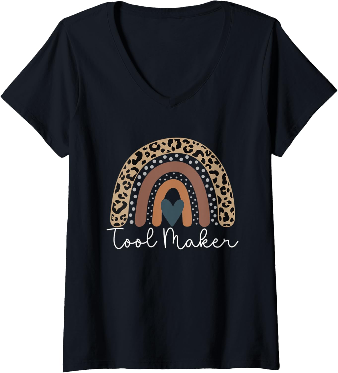 Womens Tool Maker Cute Leopard Boho Rainbow for Tool Maker Squad V-Neck Apparel | High Search Volume | Aesthetic Fit