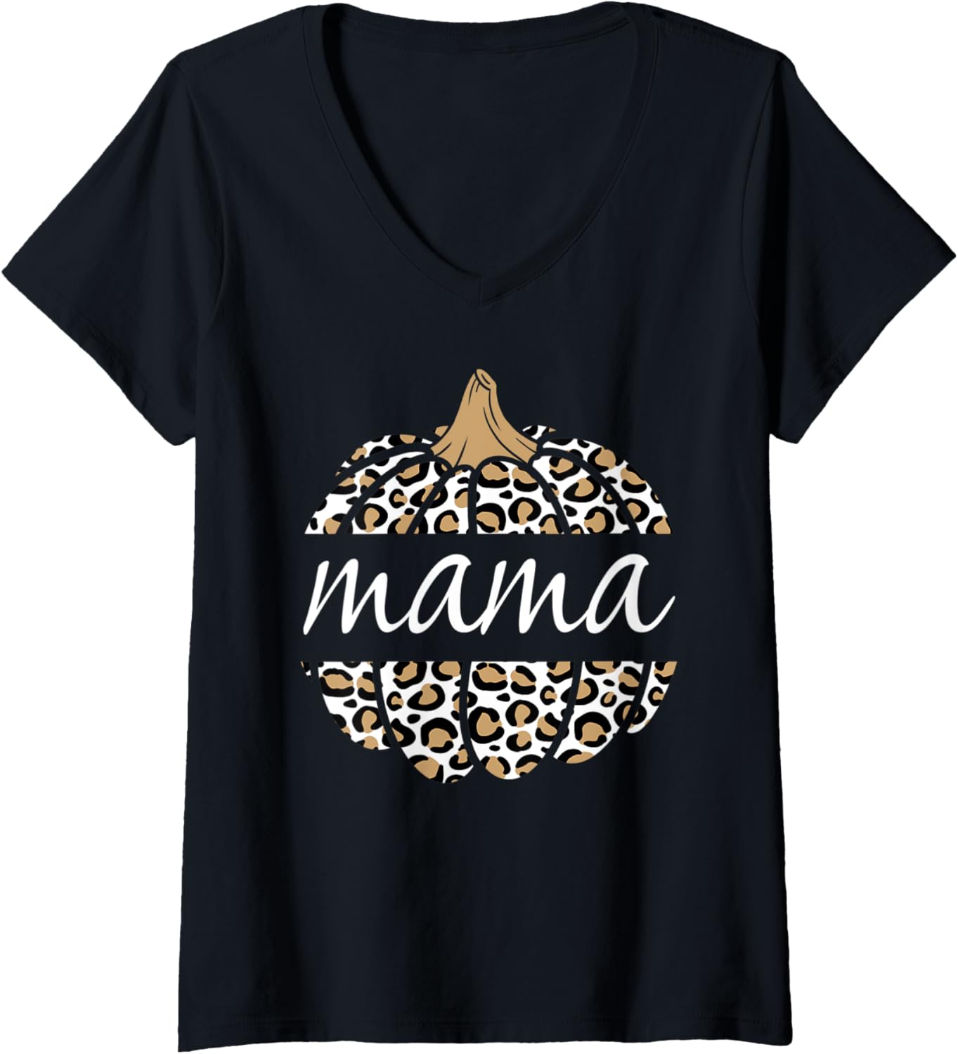 Womens Mama Pumpkin Cheetah Leopard Print Fall Autumn Lover Women V Neck Apparel Premium Print Hot Right Now