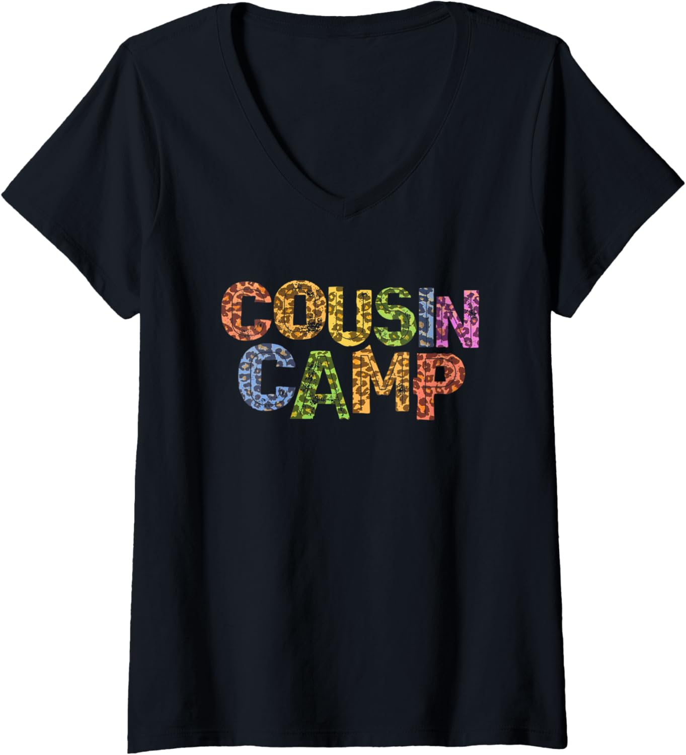 Womens Funny COUSIN CAMP Leopard Print Grandma Grandpa Reeducation V Neck Apparel High Search Demand Best Seller Look