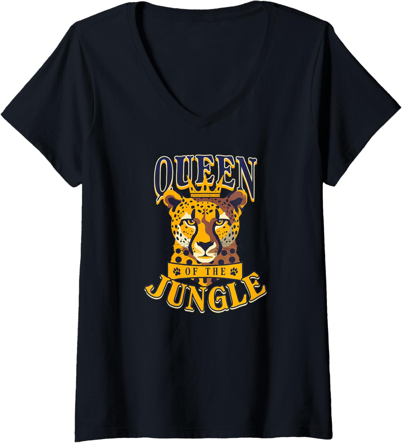 Womens Cheetah Print Queen Of The Jungle V Neck Apparel Comfort Fit Everyday Wear