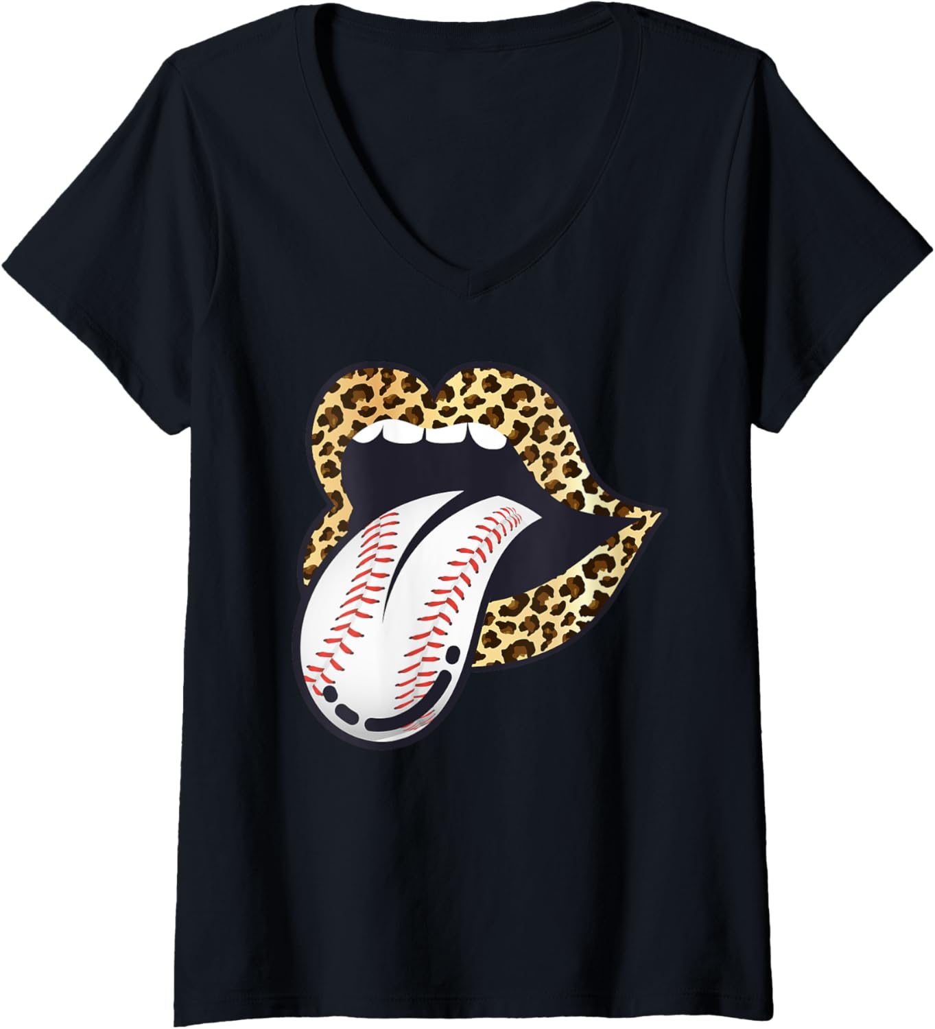 Baseball Cheetah Print Leopard Tongue Lips Baseball Player V Neck Apparel Trending US Hot Right Now