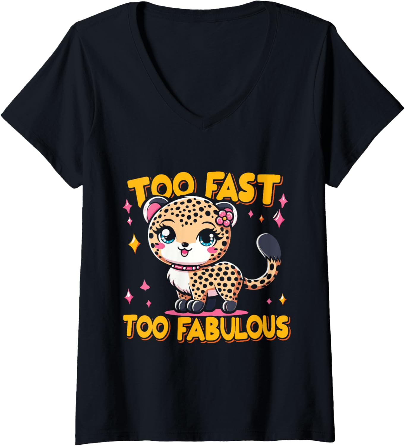 Womens Cheetah Lover African Wild Animal Leopard Cheetah Wild Cat V Neck Apparel Viral TikTok Find Gift Ready